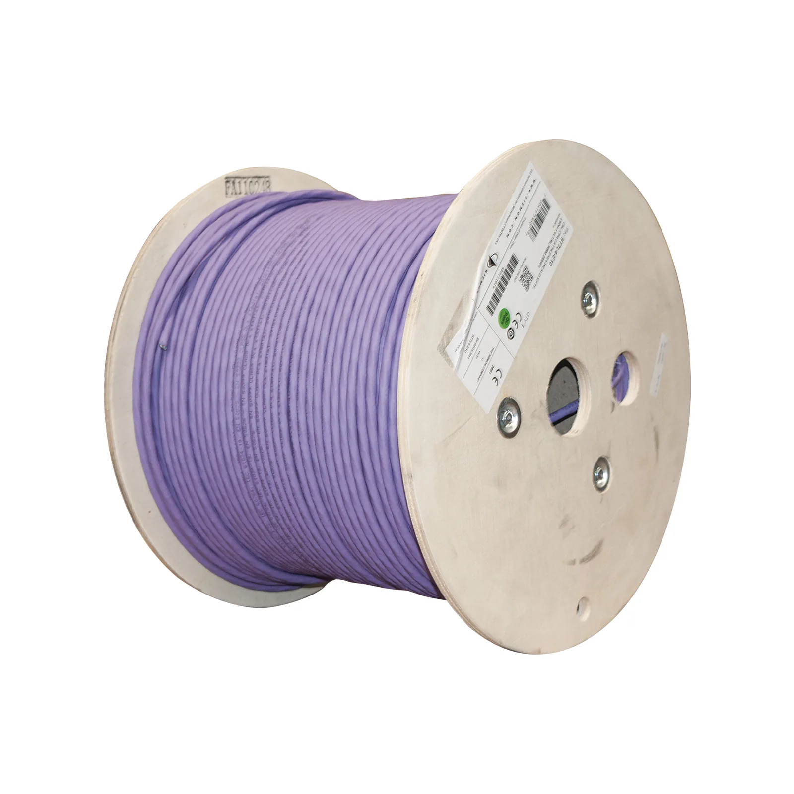 Bobina de Cable Blindado S/FTP de 4 Pares, Cat7A, Inmune a Ruido e Interferencias, LS0H (Bajo Humo, Cero Halógenos), Color Violeta, 305 Metros (1000 Pies)