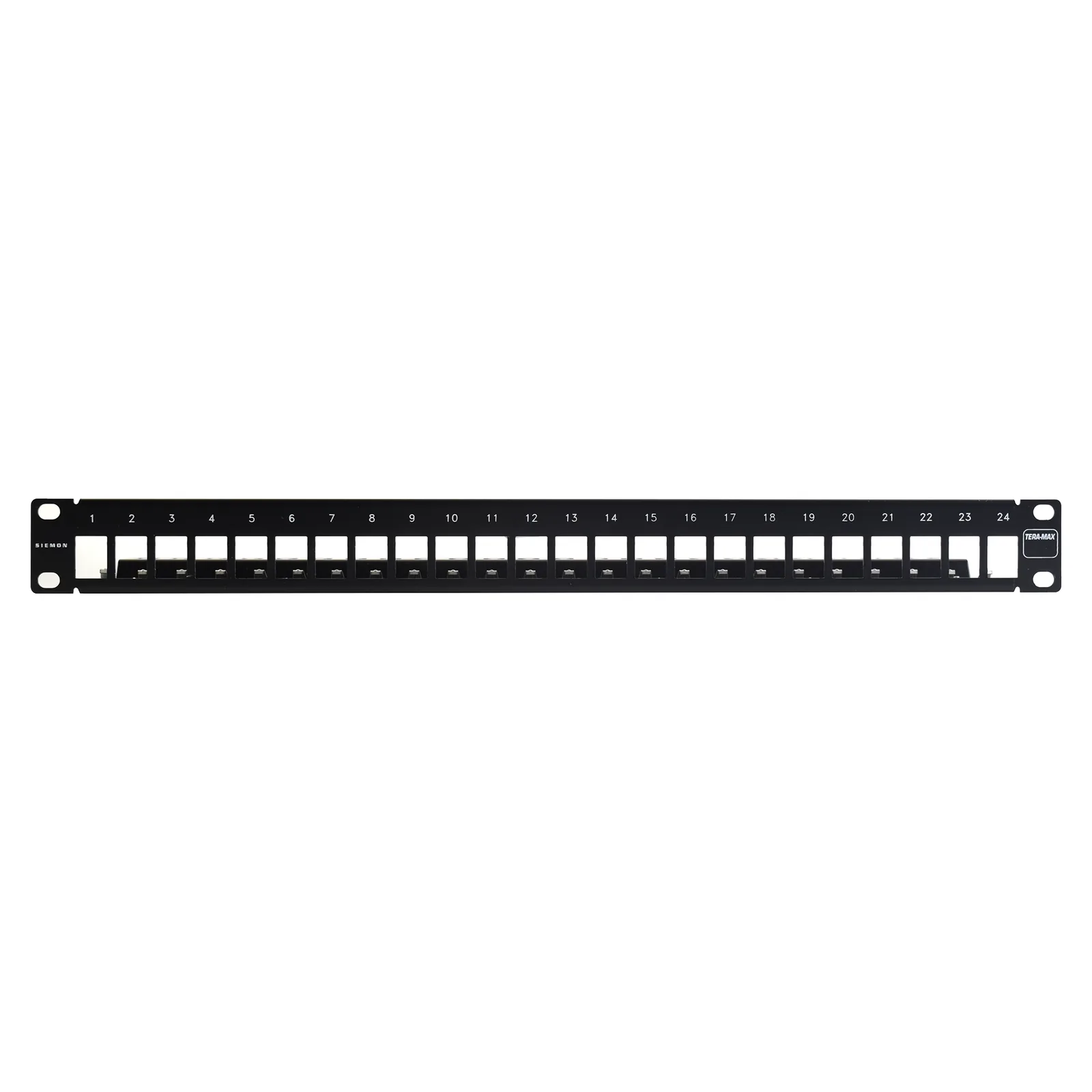 Patch Panel TERA-MAX Blindado de 24 Puertos, Modular (Vacío), Plano, Color Negro, 1UR