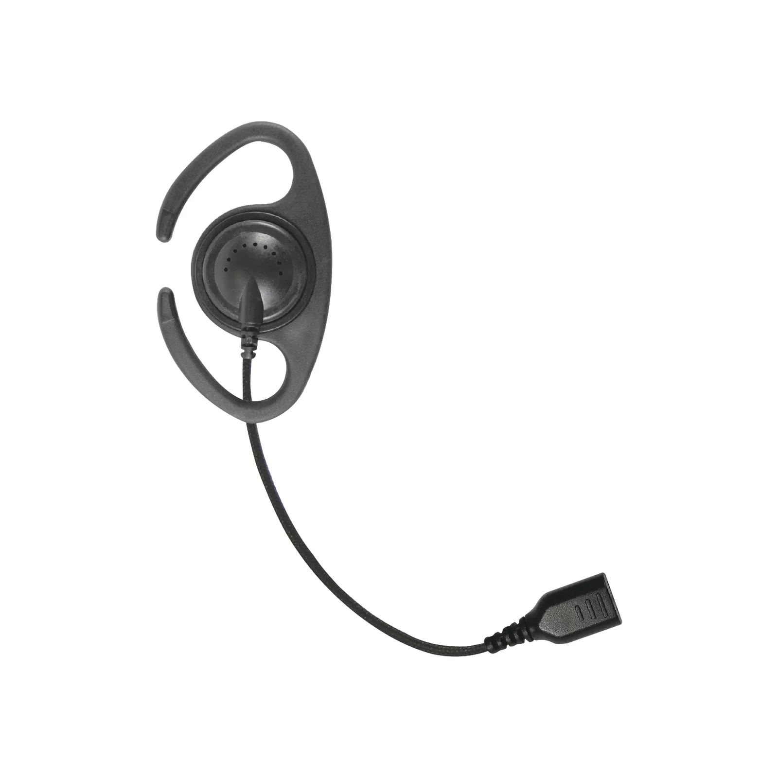 â€‹Auriculares de gancho en forma de "C" con cable de fibra trenzada y conector SNAP. Requiere micrófono de solapa de 1 o 2 hilos de la Serie SNAP.
