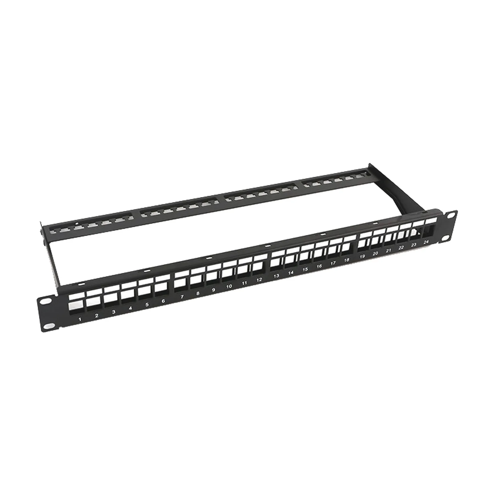 Patch Panel Modular sin Blindaje de 24 Puertos, 1U, con Barra para Organizar Cable