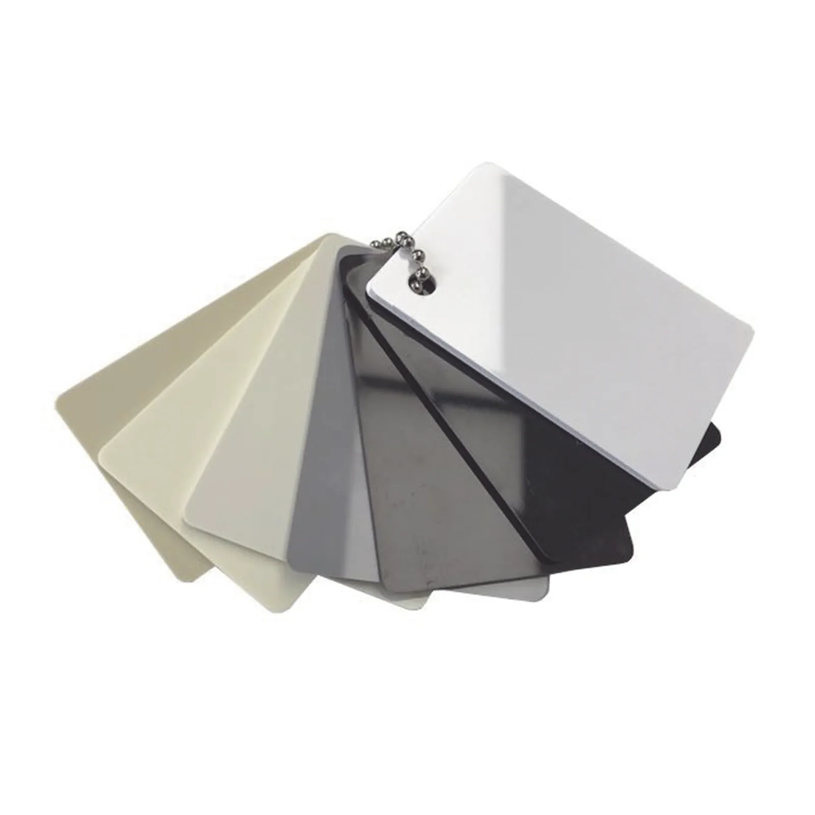 Muestrario tipo llavero con 7 muestras de color estilo diseñador en acabado brillante para atenuadores, teclados, interruptores y accesorios Lutron