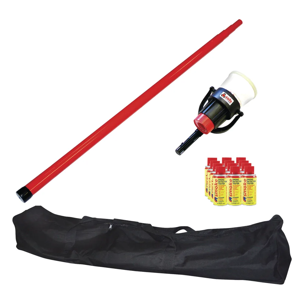 Kit De Prueba De Detectores De Humo, Incluye Pértiga Telescópica SOLO-100 4.6m, Dispensador SOLO-330 4", 12 Latas De Humo M8 y Bolsa De Transporte SOLO-604