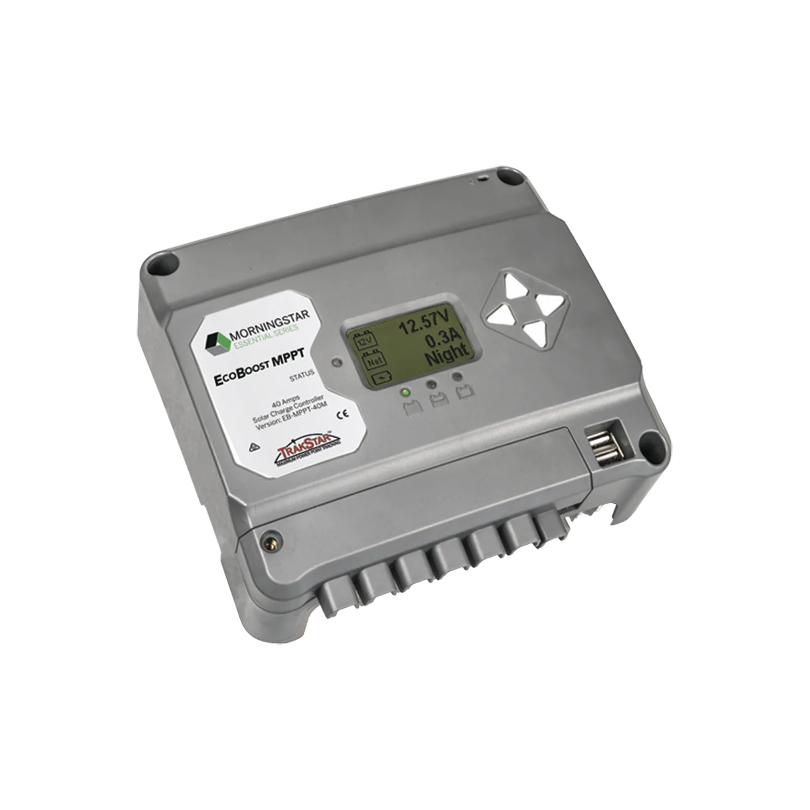 Controlador de Carga Solar MPPT EcoBoost 40 A / Pantalla LCD / 12V y 24V / 2 Puertos USB 3A / Control de Iluminación