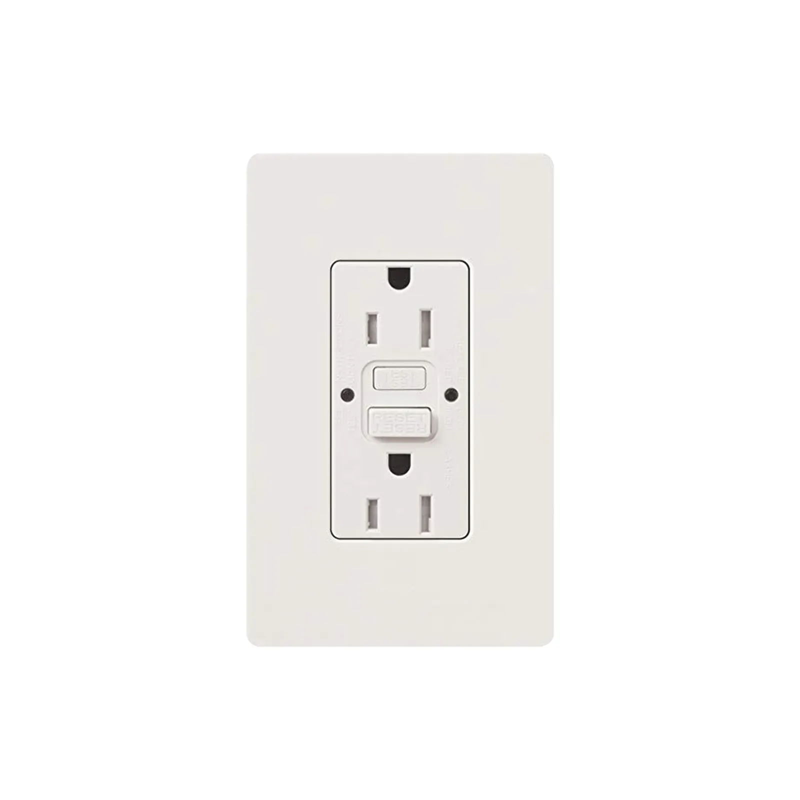 Tomacorriente dúplex GFCI autocomprobable de 15 A 125 V con protección clase A contra fallas a tierra, resistente a manipulaciones, estilo Designer Claro