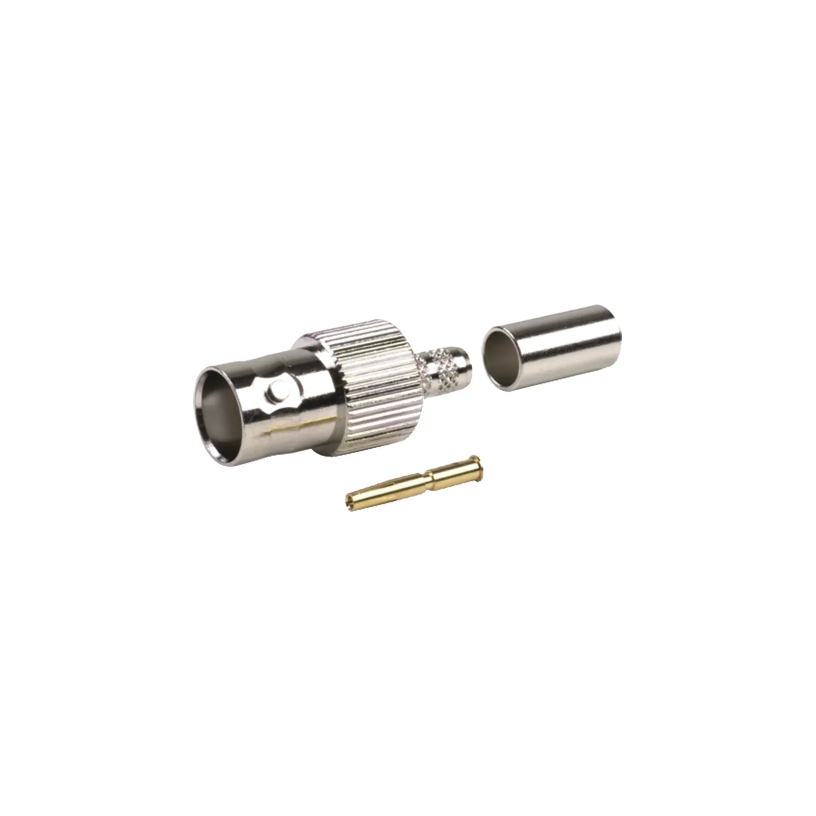 Conector BNC Hembra de Anillo para Cables RG-8/X, LMR-240, 9258, Níquel/ Oro/ Delrin.