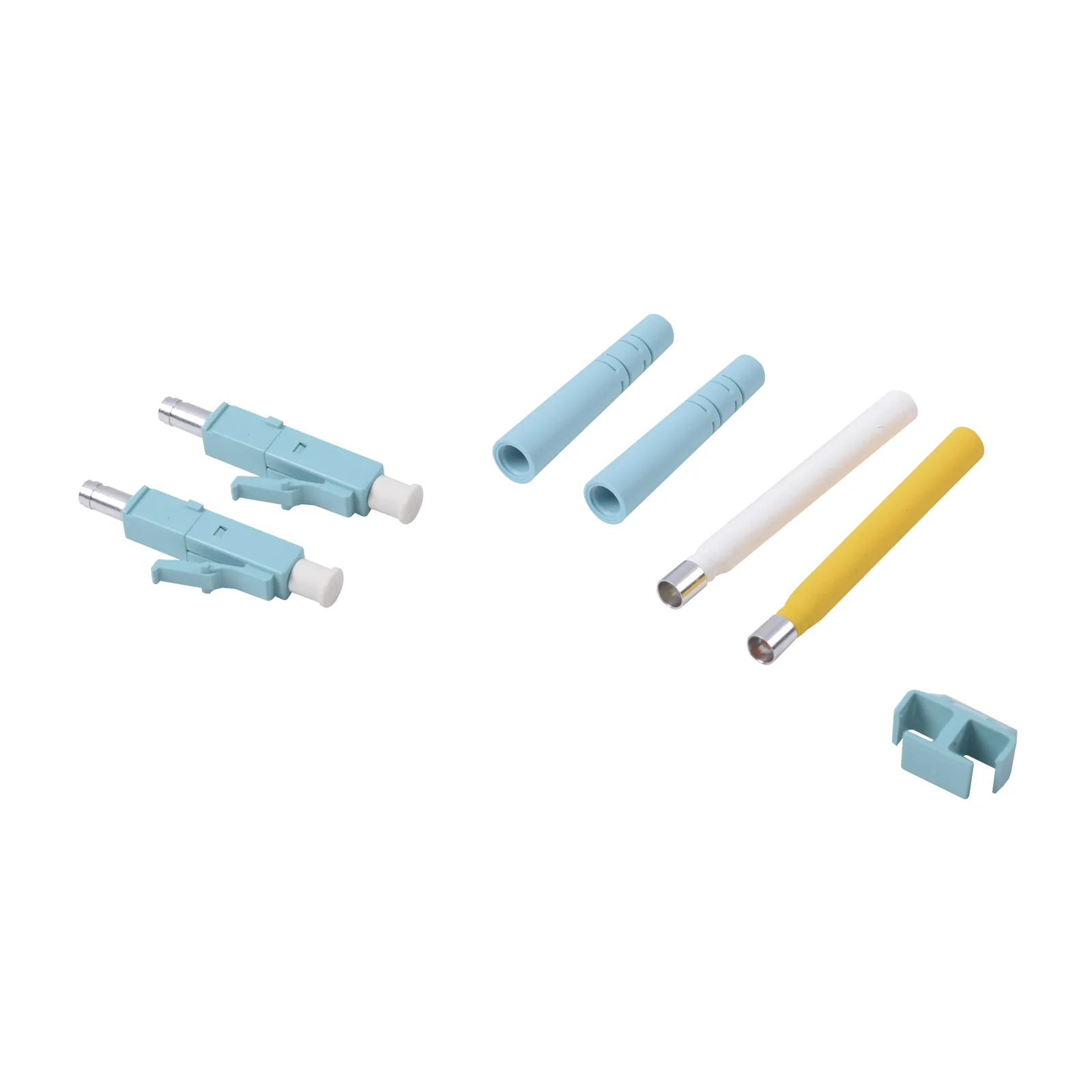 Conector de Fibra Óptica LC Duplex, Epoxico, Fibra Recubierta, Multimodo, Color Aqua (No pre-pulido)