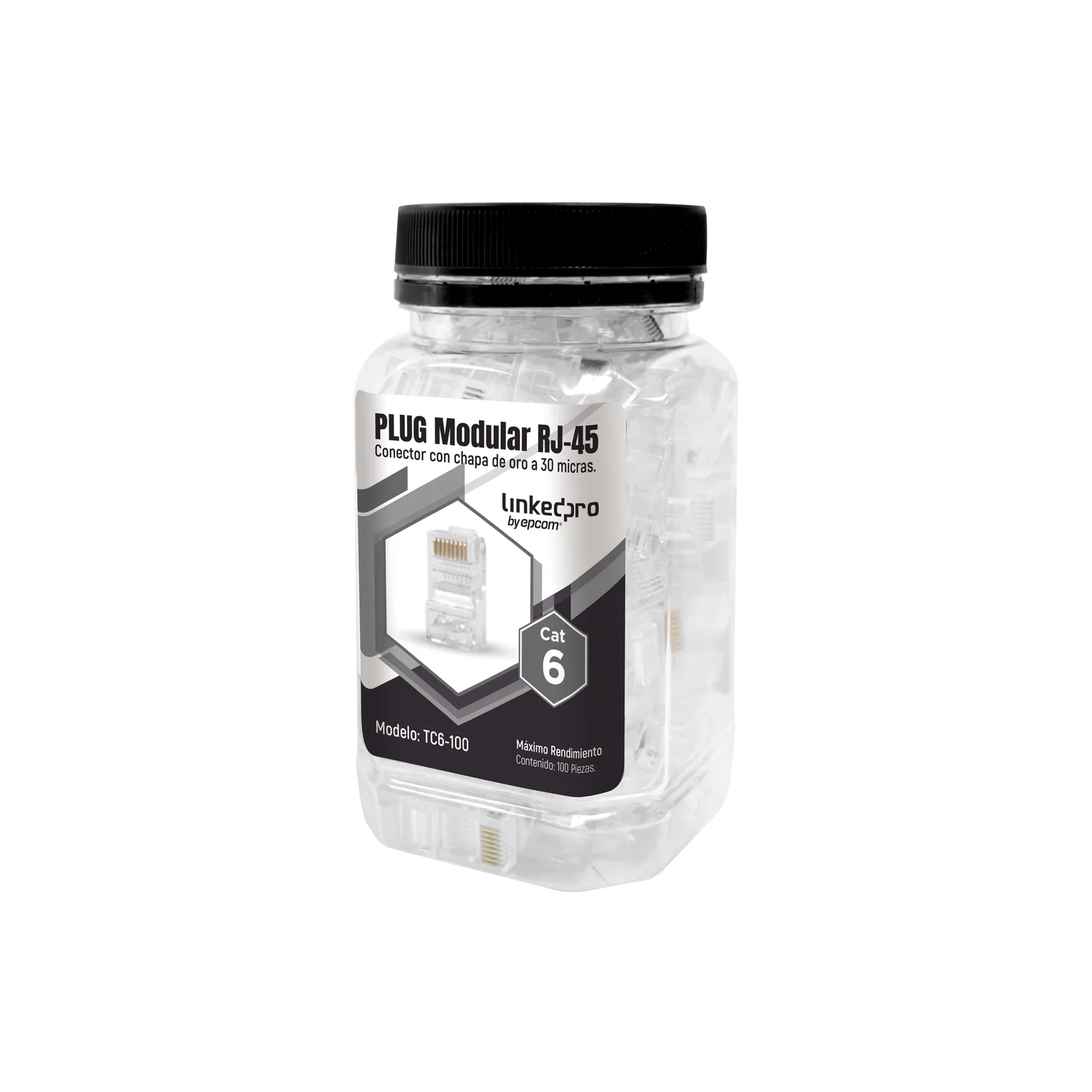 Bote con 100 Piezas de Plug Modular RJ45 Cat6 sin Blindaje, Chapado de Oro a 30 Micras para Durabilidad Extrema
