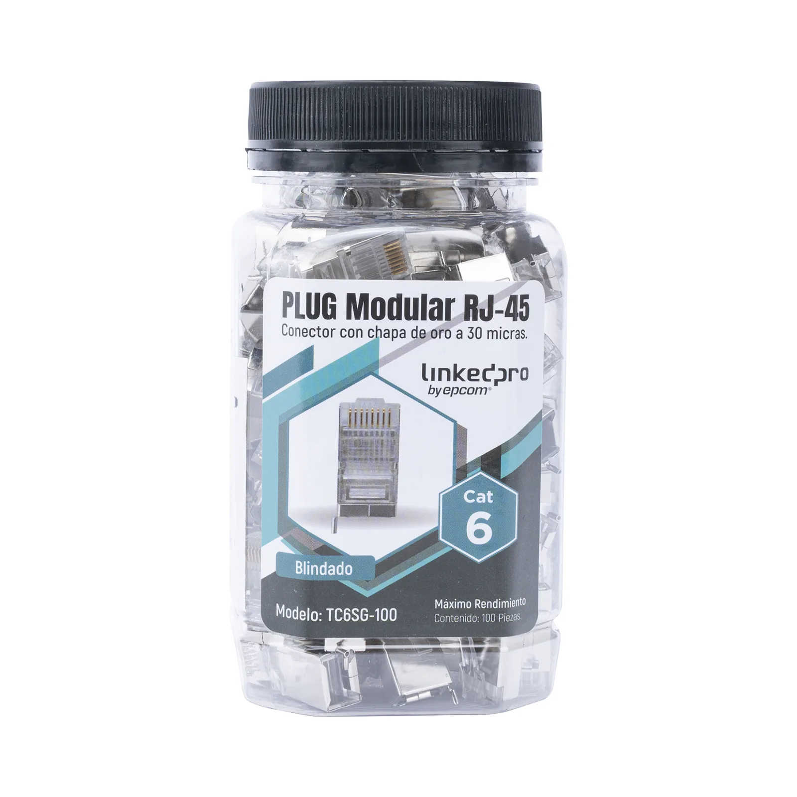 Bote con 100 Piezas de Plug Modular RJ45 Cat6 Blindado con Pin de Tierra, Chapado de Oro a 30 Micras para Durabilidad Extrema