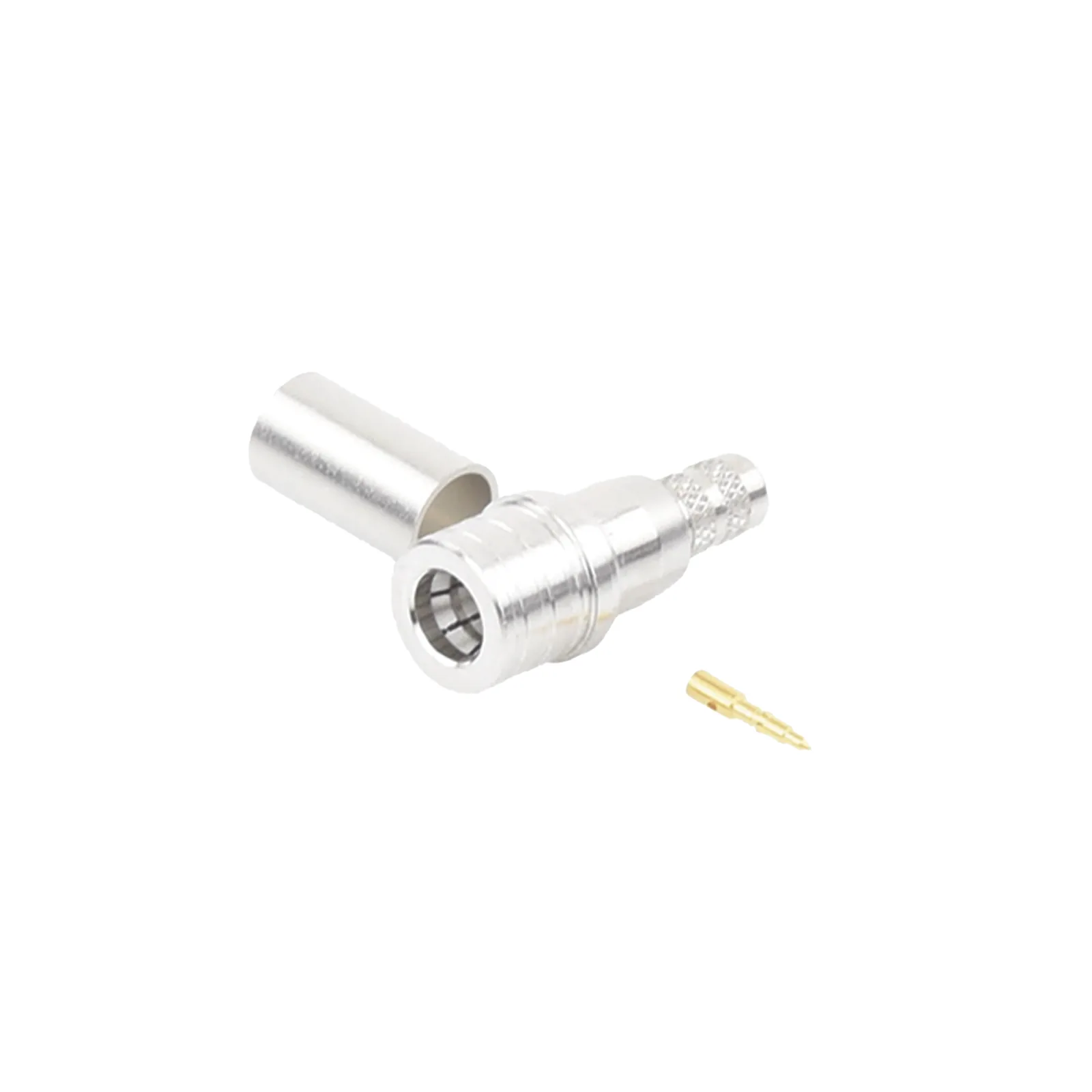 Conector QMA (Quick Mate) Macho, Anillo Plegable para RG-8/X, LMR-240, Bronce Blanco/Oro/Teflón.