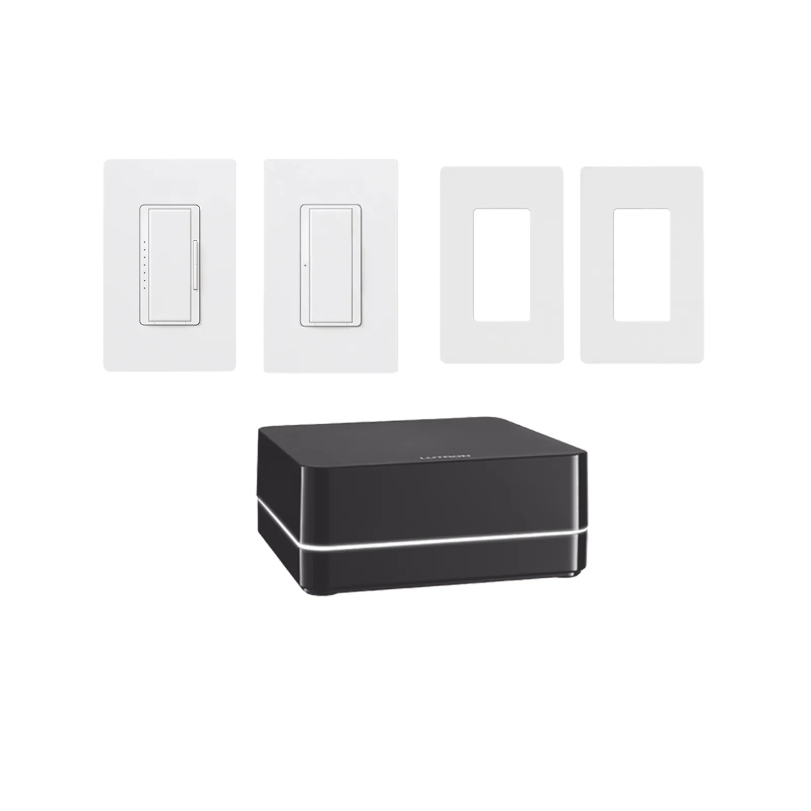 Kit de control de iluminación RA2 Select con repetidor principal, atenuador de 600 W, interruptor de 8 A y dos placas Claro, control desde la app Lutron y asistentes de voz