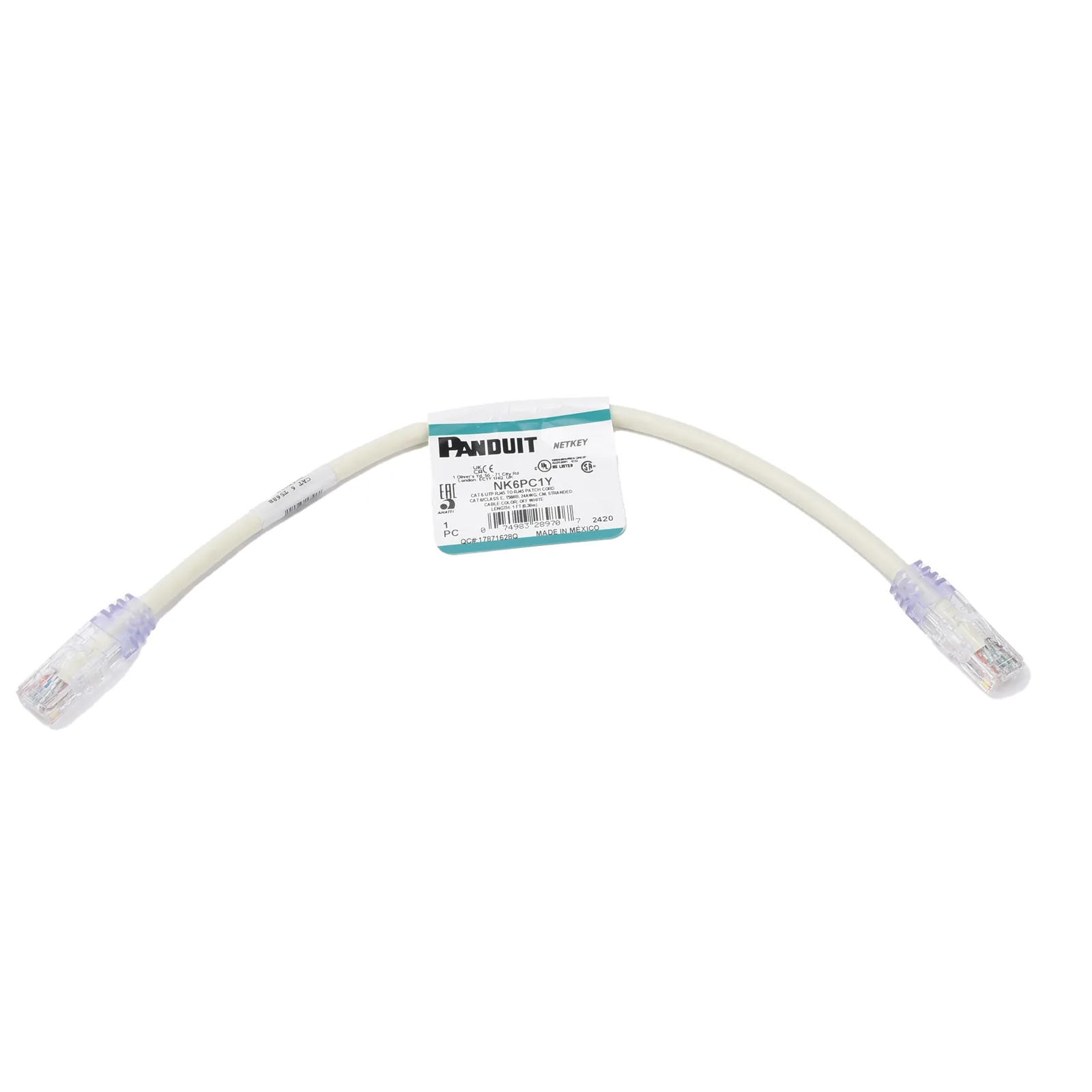 Cable de Parcheo UTP Categoría 6, con Plug Modular en Cada Extremo - 0.3 Metros (1 Pie) - Blanco