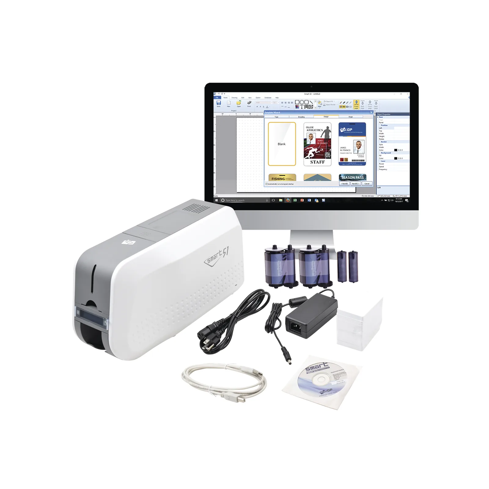 Kit de Impresora tarjetas de PVC / Puede Crecer a Laminador/ Una Cara / Incluye: 2 x Ribbon a Color, 100 Tarjetas PVC, Kit de Limpieza, Software