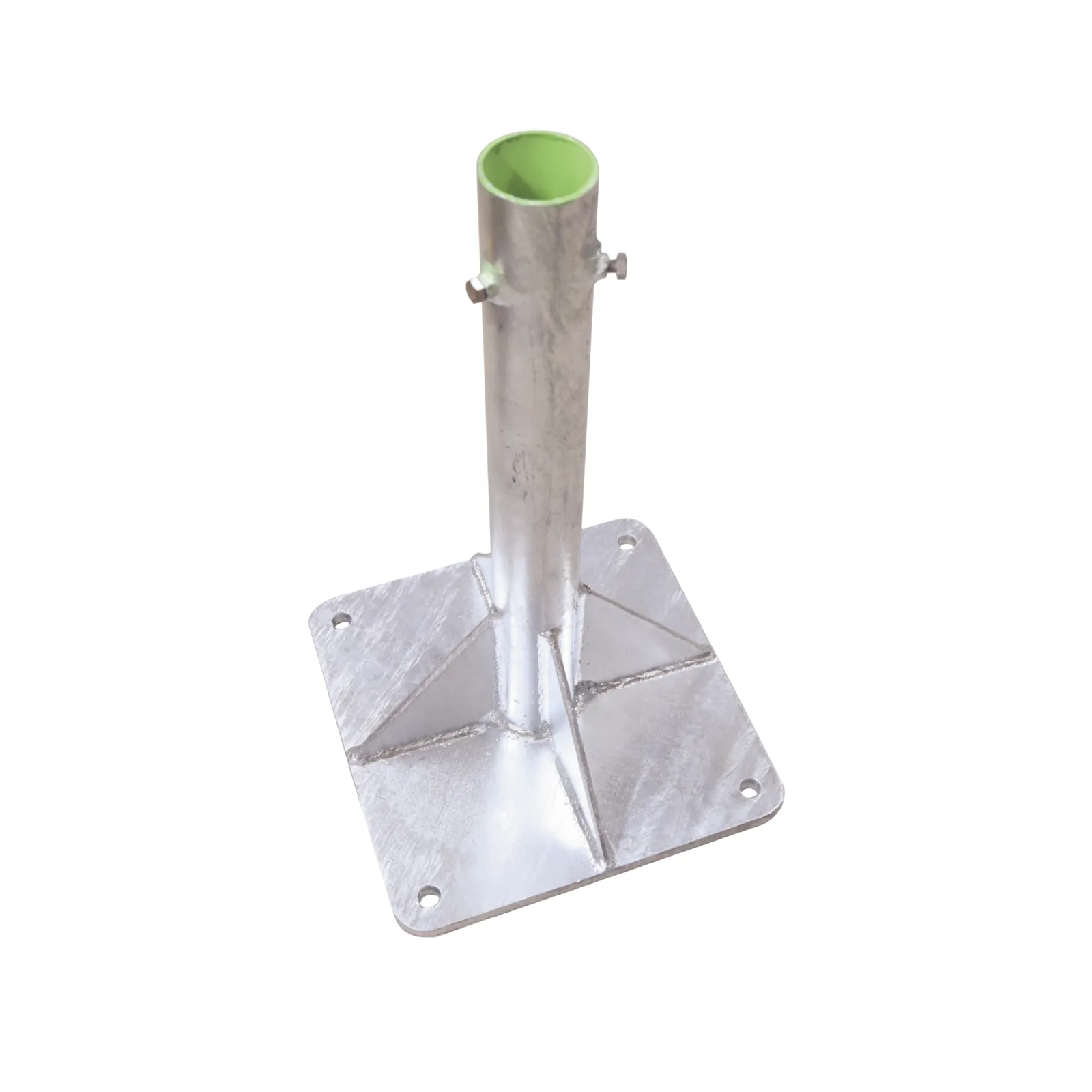 Base para Mástil Hasta 2" con Opresores, Base de 30 x 30 cm y Tubo de 50 cm Ced. 30. Galv. Inmersión.