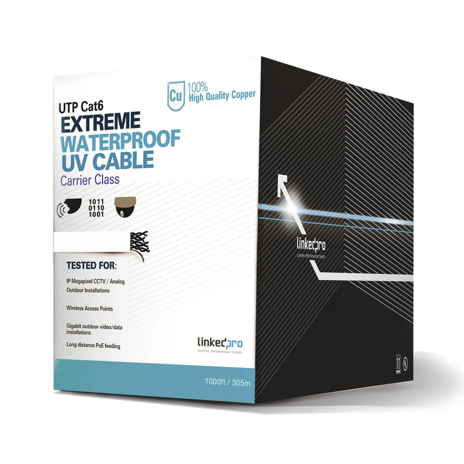 Bobina de Cable UTP Cat6 para Exterior en Color Blanco / 305 Metros (1000 Pies) / Certificada UL / Sin Blindaje