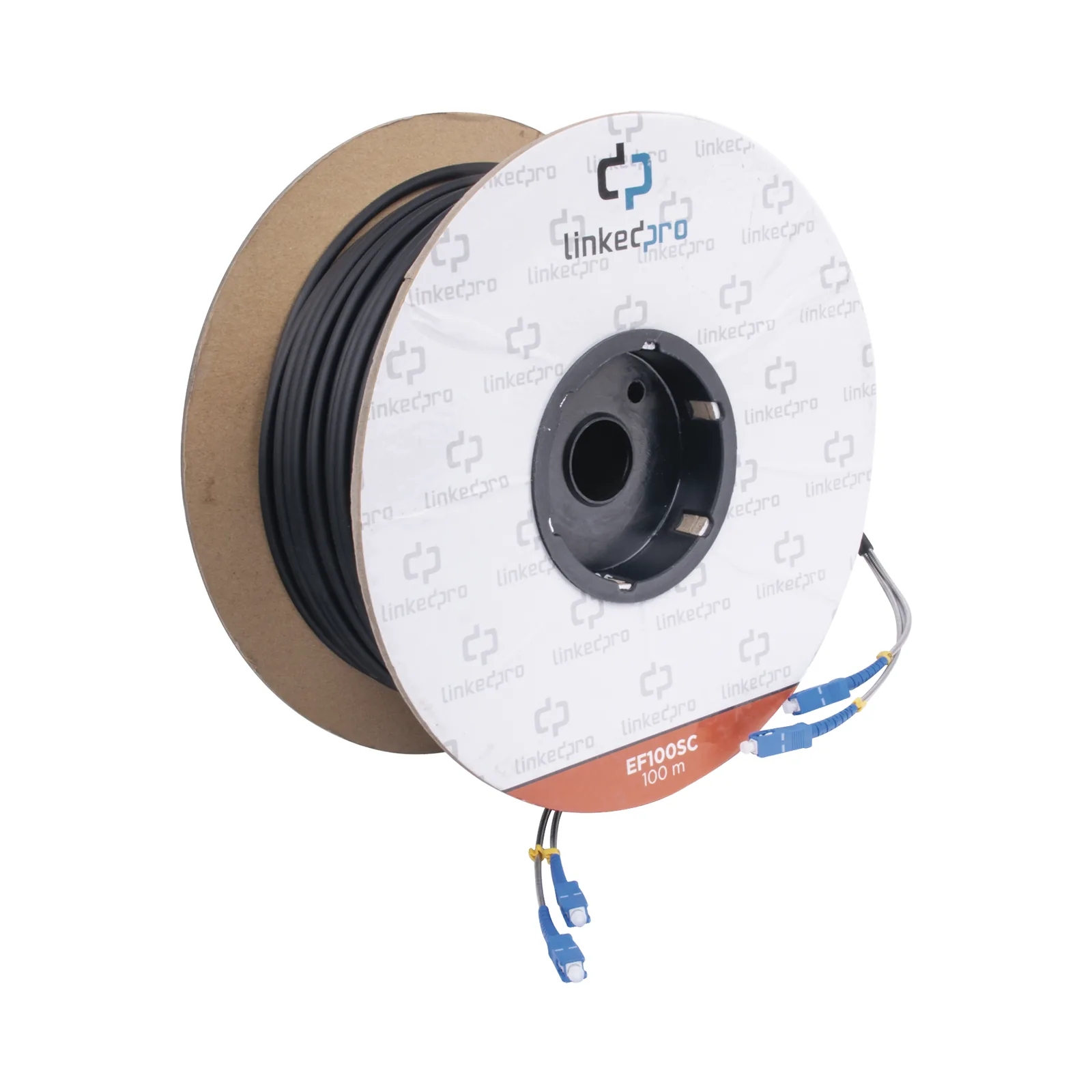 Carrete de Fibra Óptica Monomodo con Conectores SC-SC Duplex, Reforzada con Kevlar, de 100 Metros (328.08 Pies)