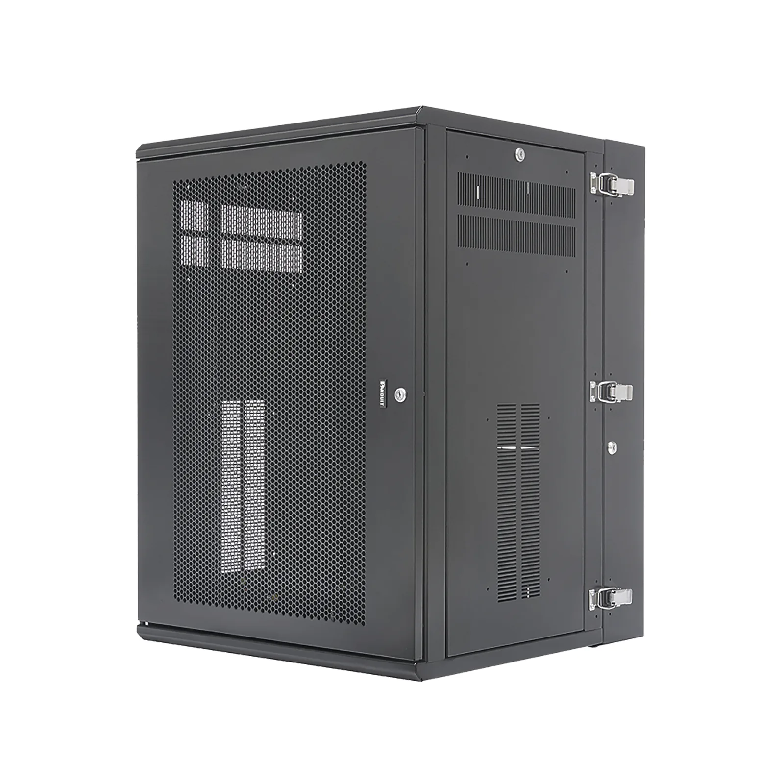 Gabinete PanZone de Montaje en Pared, de 19in, Puerta Ventilada, 18 UR, 635mm de Profundidad, Color Negro