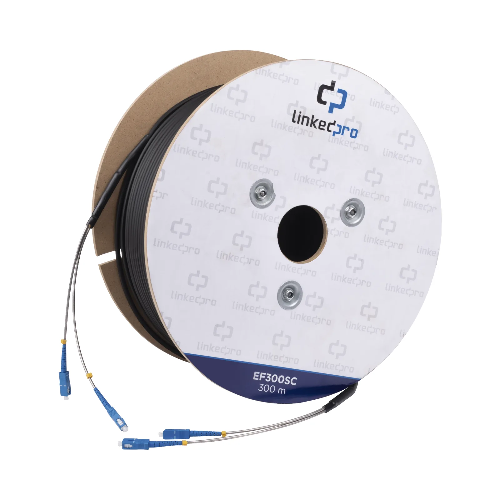 Carrete de Fibra Óptica Monomodo con Conectores SC-SC Duplex, Reforzada con Kevlar, de 300 Metros (984.25 Pies), Para Instalaciones Subterráneas por Tubería