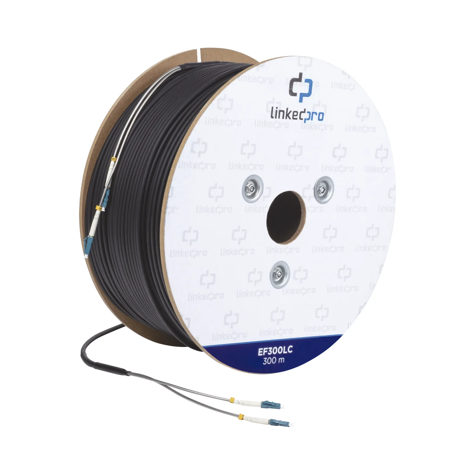 Carrete de Fibra Óptica Monomodo con Conectores LC-LC Duplex, Reforzada con Kevlar, de 300 Metros (984.25 Pies), Para Instalaciones Subterráneas por Tubería