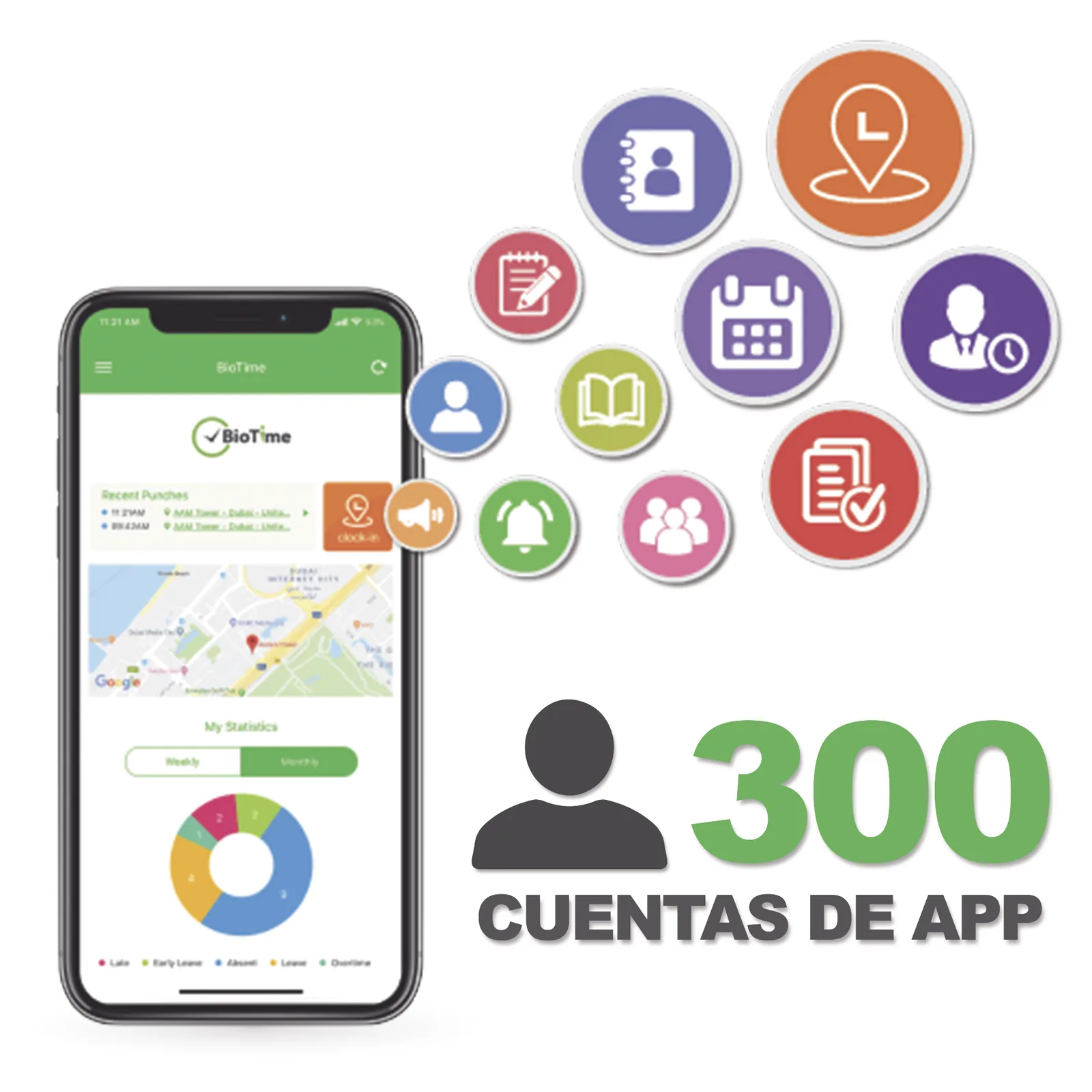 Licencia para realizar checadas de asistencia desde Smartphone (APP) con envío de fotografía y ubicación por GPS / Compatible con BIOTIMEPRO / Licencia para 300 usuario