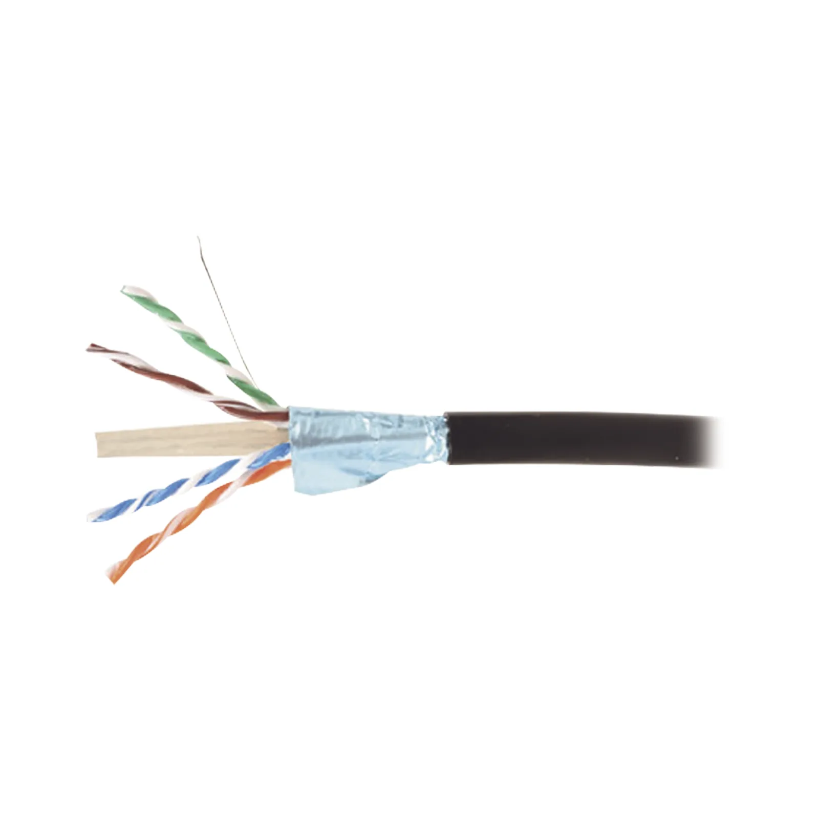 Bobina de Cable Blindado F/UTP de 4 Pares, Para Exterior con Gel, Cat6A (23 AWG), Industrial para Climas Extremos, Enterrado Directo, Color Negro, 305 Metros (1000 Pies)