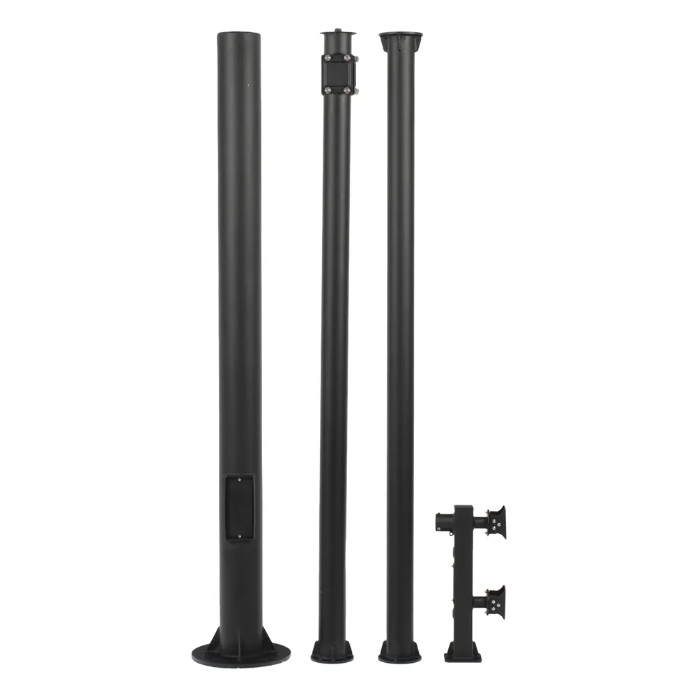 Poste Seccionado de 6 Metros / Tubos Mas Gruesos / Especializado para la Instalación de Videovigilancia / Incluye Base de Cimentación y Brazo para Cámara PTZ / Color Negro