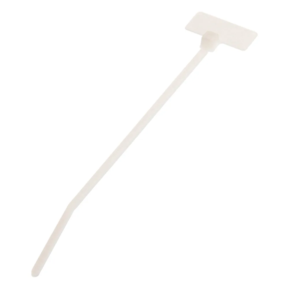 Cincho de Identificación Tipo Bandera, 109 mm largo x 2.4mm ancho, Área de Marcado de 7.9 x 19.1 mm, Nylon 6.6, Color Natural, Bolsa de 100pz