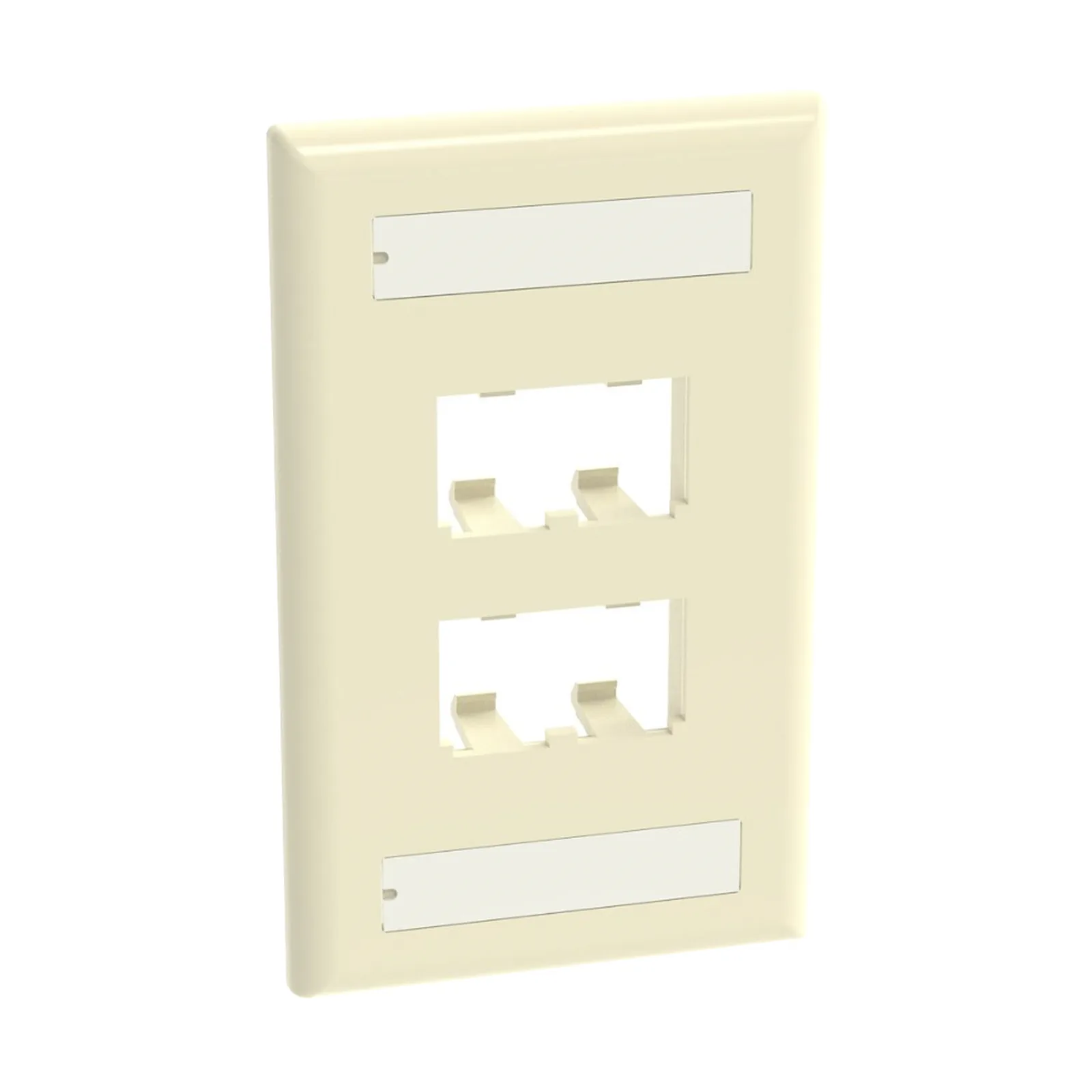 Placa de Pared Vertical Clásica, Salida Para 4 Puertos Mini-Com, Con Espacios Para Etiquetas, Color Marfil