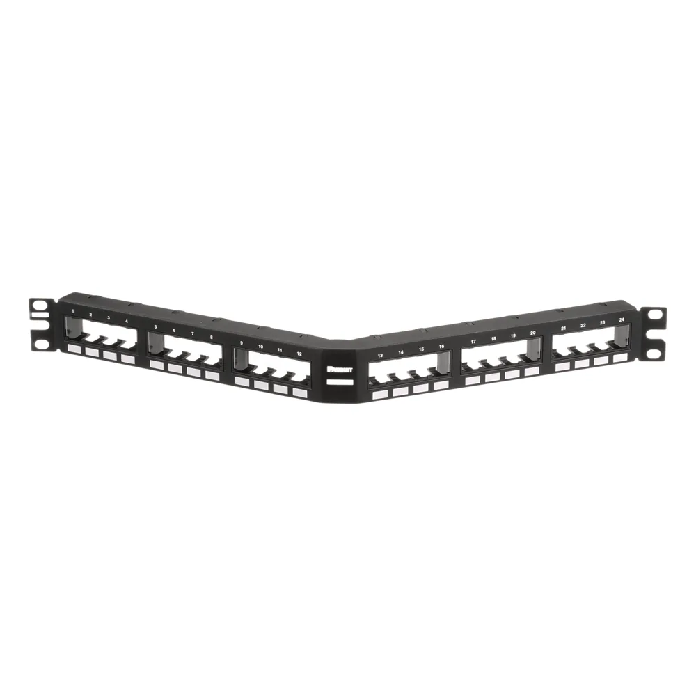 Panel de Parcheo Modular Mini-Com (Sin Conectores), Angulado, Sin Blindaje, Con Números Pre-Impresos, de 24 Puertos, 1UR