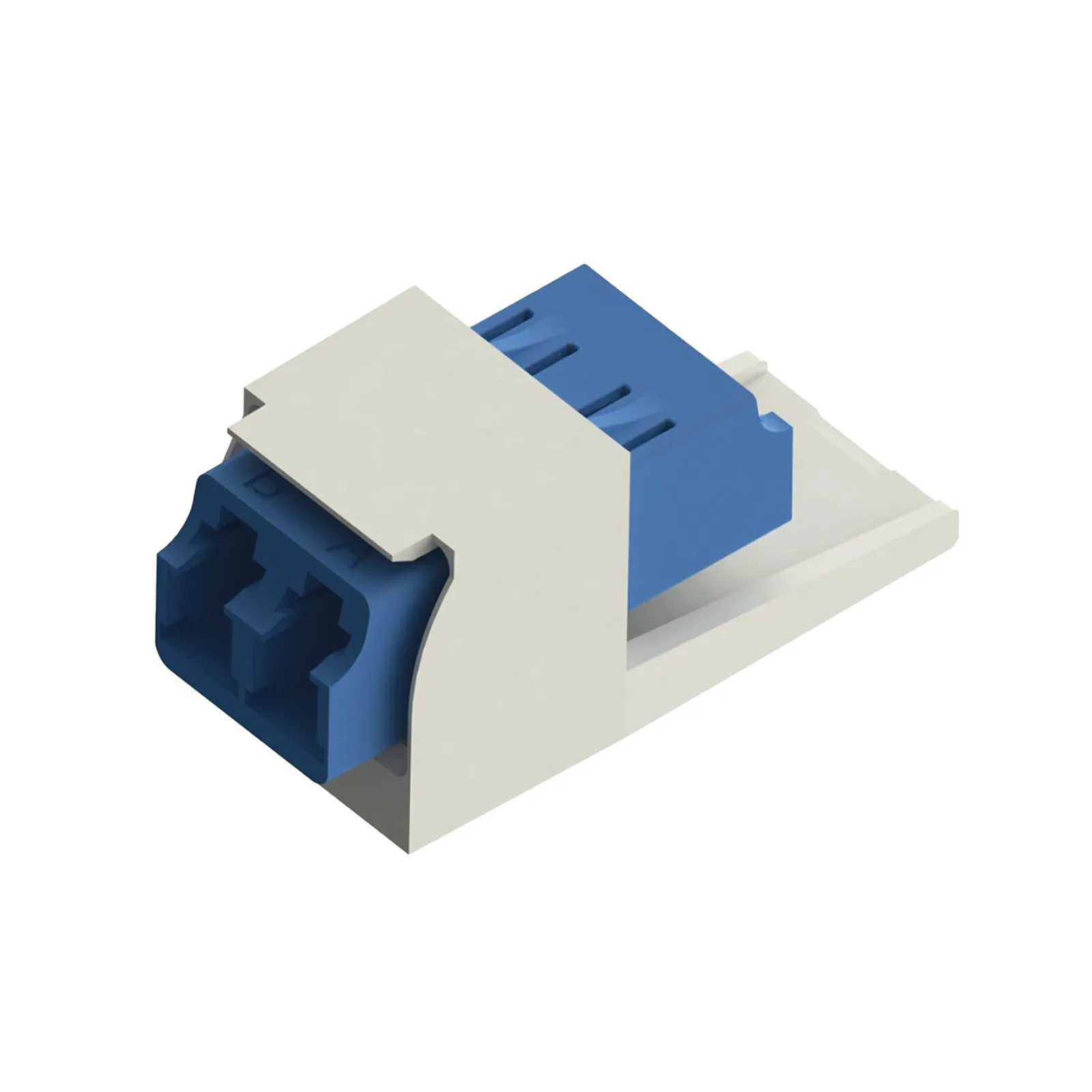 Módulo Acoplador LC Duplex, para Fibra Óptica Monomodo OS1/OS2, Tipo Mini-Com, Color Blanco Mate