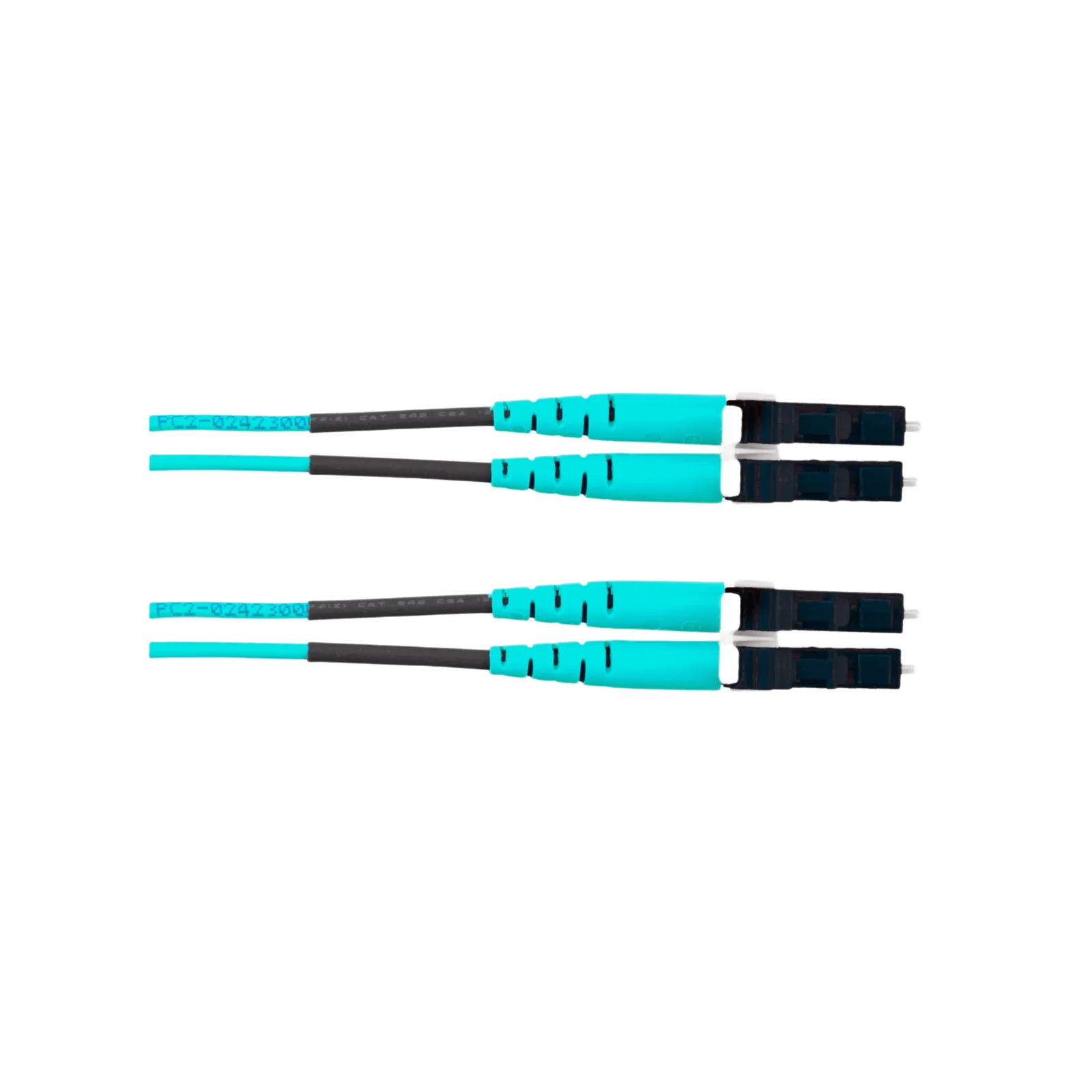 Jumper de Fibra Optica Multimodo 50/125 OM4, LC-LC Duplex, OFNR (Riser), Color Aqua, 25 Metros
