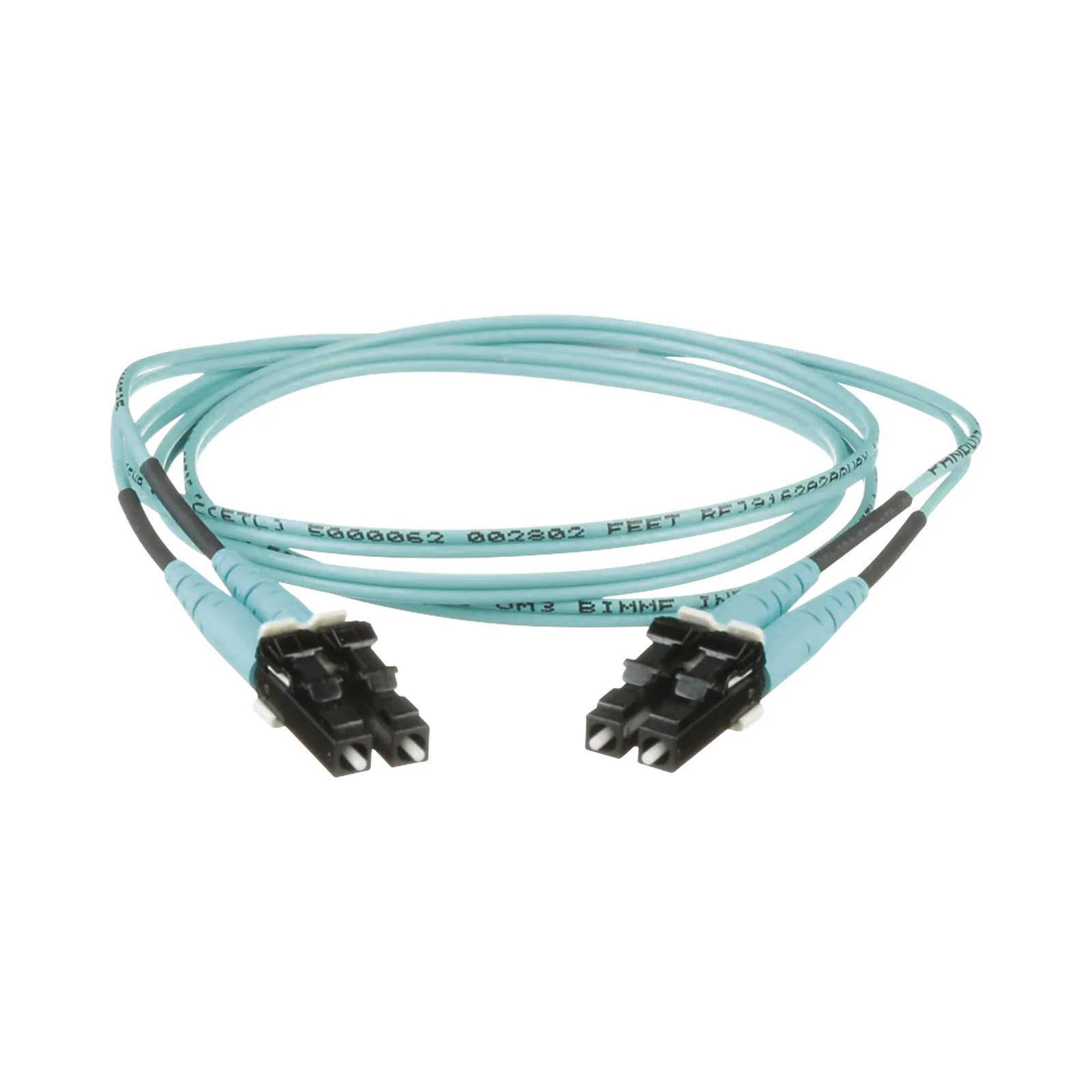 Jumper de Fibra Optica Multimodo 50/125 OM3, LC-LC Duplex, OFNR (Riser), Color Aqua, 0.50 Metros (1.64 Pies)