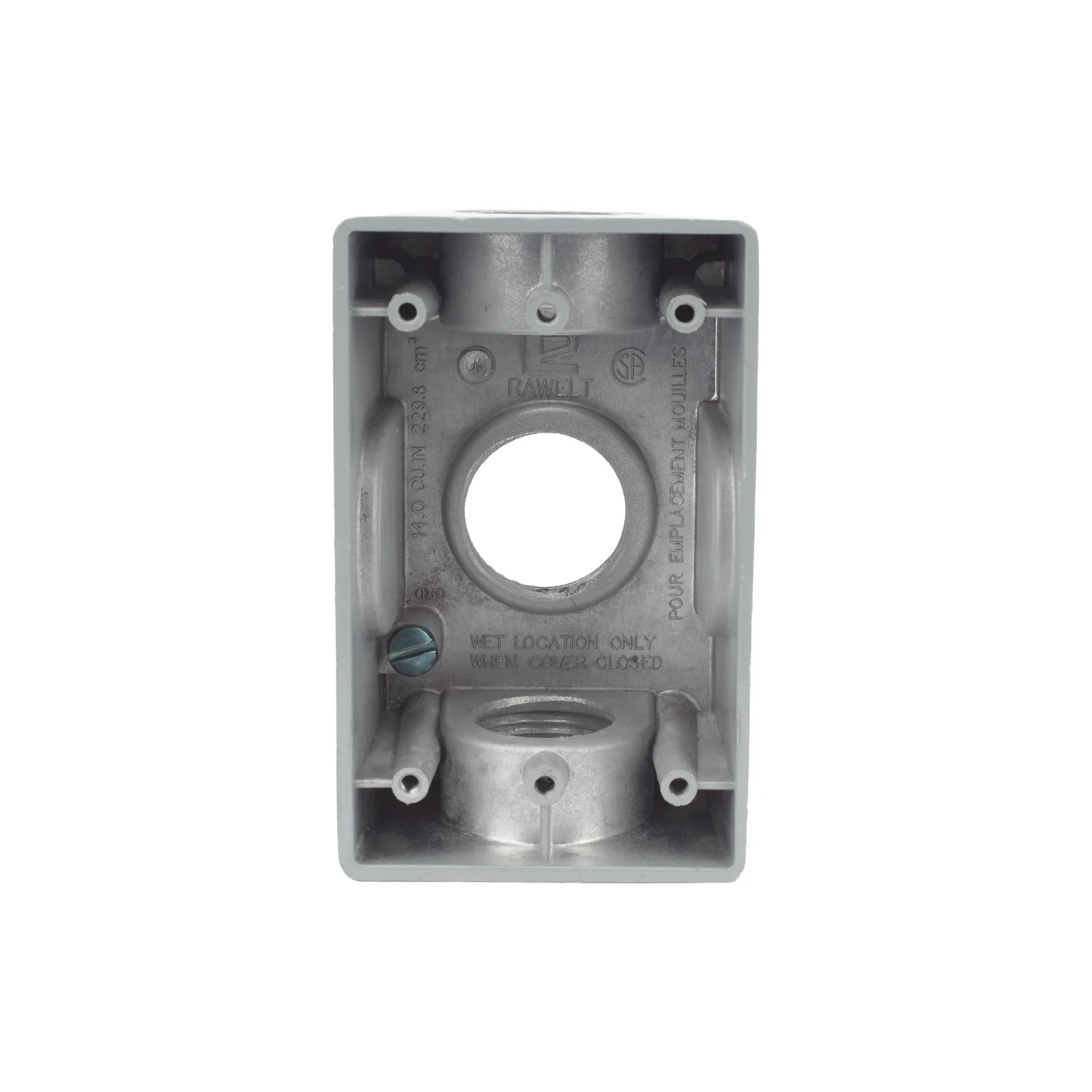 Caja Condulet FS de 1" (25.4 mm ) con tres bocas una arriba y una atrás a prueba de intemperie.