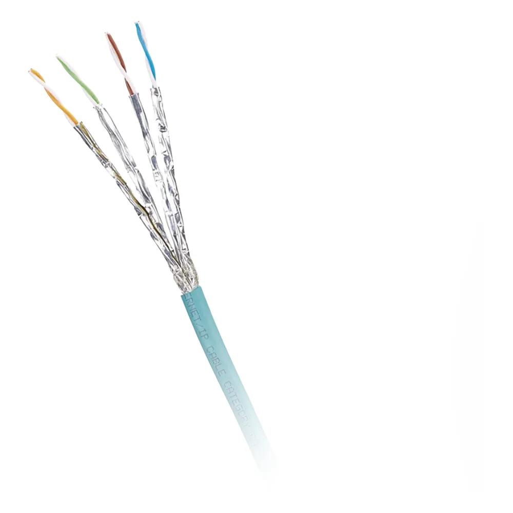 Bobina de Cable Blindado S/FTP Categoría 6A, Uso Industrial con Resistencia al Aceite, Rayos UV y Abrasión, Multifilar (Flexible), Color Azul Cerceta, Bobina de 500 Metros (1640 Pies)