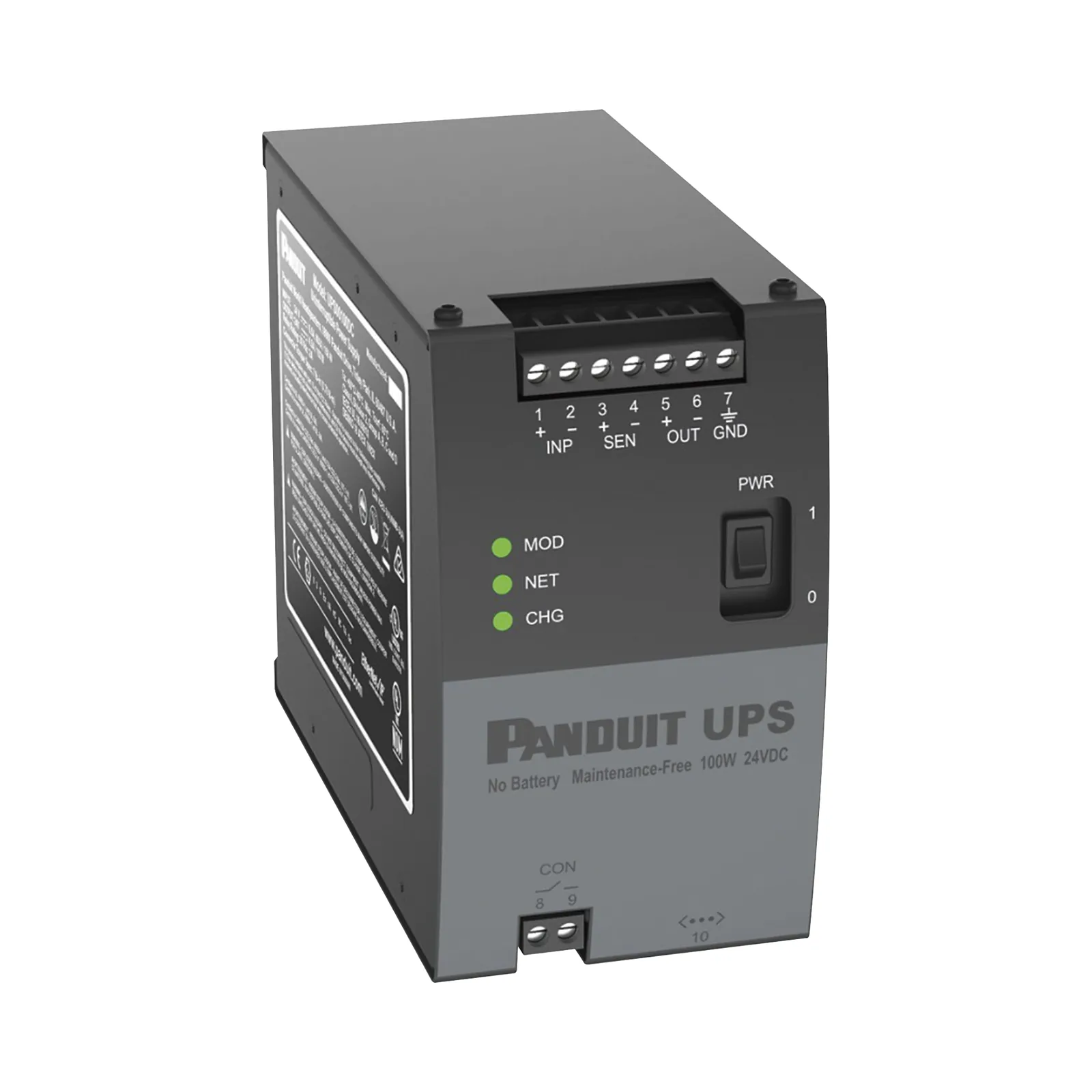 UPS Industrial de 100 Watts, 24 Vcd de Entrada, Instalación en Riel DIN Estándar de 35mm, Temperatura de operación de -40 a 60 ºC