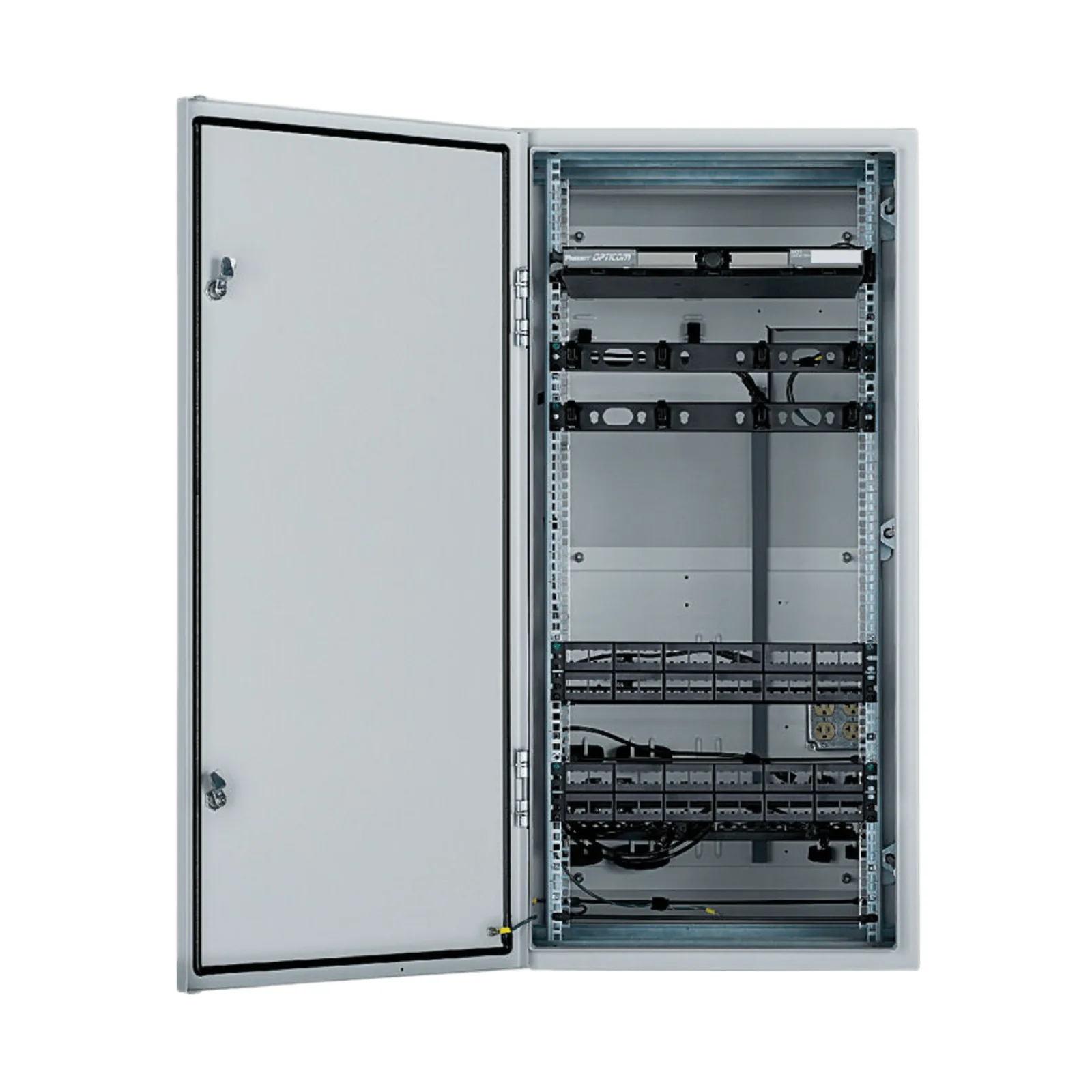 Gabinete Industrial Preconfigurado de Montaje en Pared, Fabricado en Acero Bajo en Carbono, Protección NEMA 4/12 IP66, de 26 UR, Color Gris