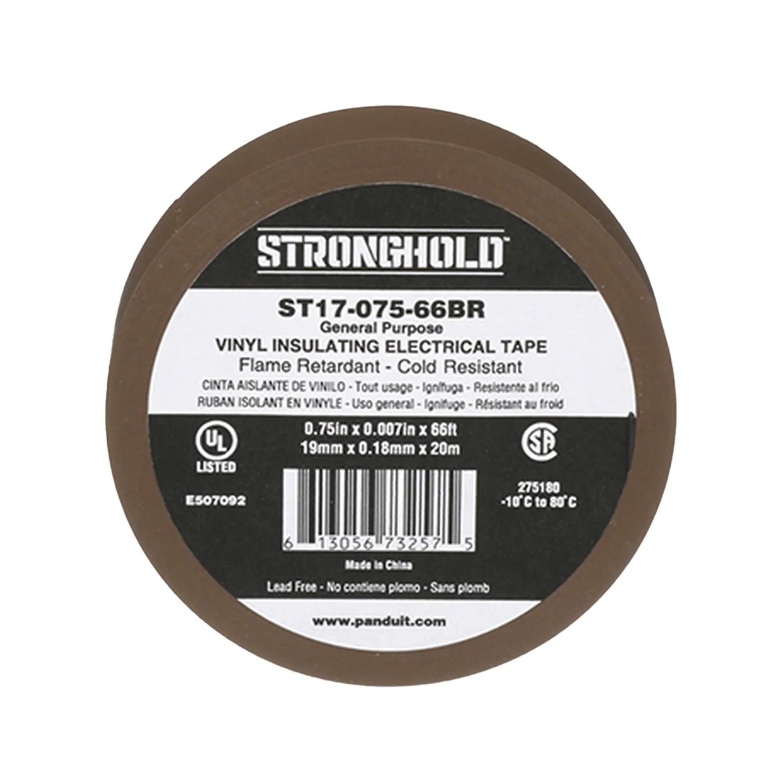 Cinta Eléctrica STRONGHOLD para Aislar, de PVC, Uso General Reparación y Mantenimiento, Grosor de 0.18mm (7 mil), Ancho de 19mm, y 20.12m de Largo, Color Café