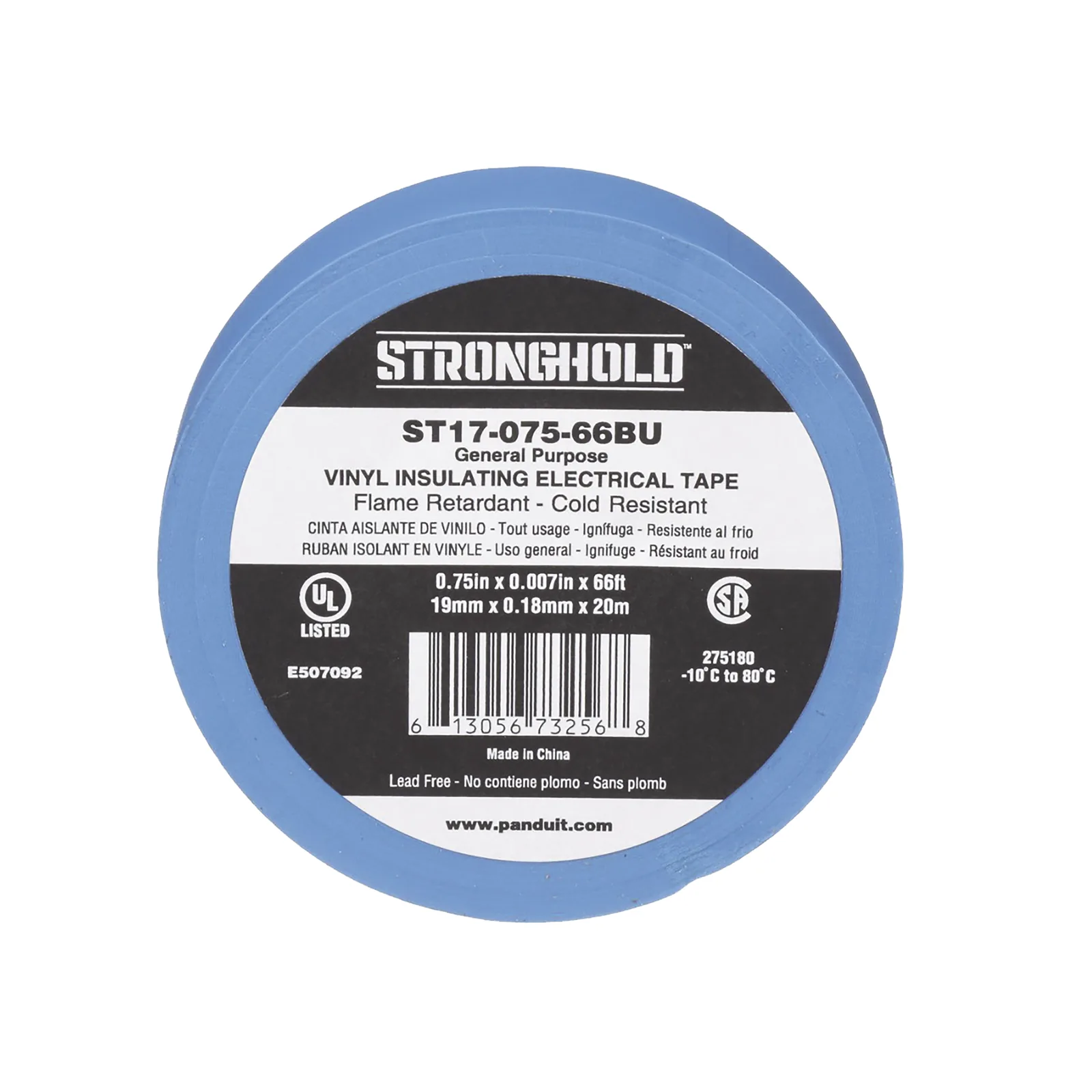 Cinta Eléctrica STRONGHOLD para Aislar, de PVC, Uso General Reparación y Mantenimiento, Grosor de 0.18mm (7 mil), Ancho de 19mm, y 20.12m de Largo, Color Azul