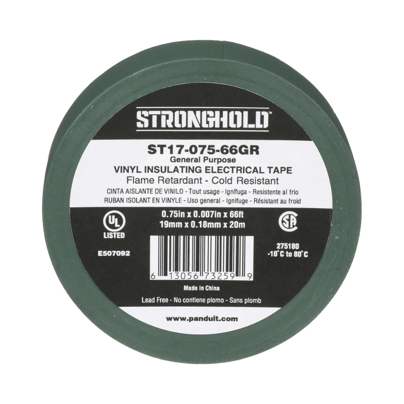 Cinta Eléctrica STRONGHOLD para Aislar, de PVC, Uso General Reparación y Mantenimiento, Grosor de 0.18mm (7 mil), Ancho de 19mm, y 20.12m de Largo, Color Verde