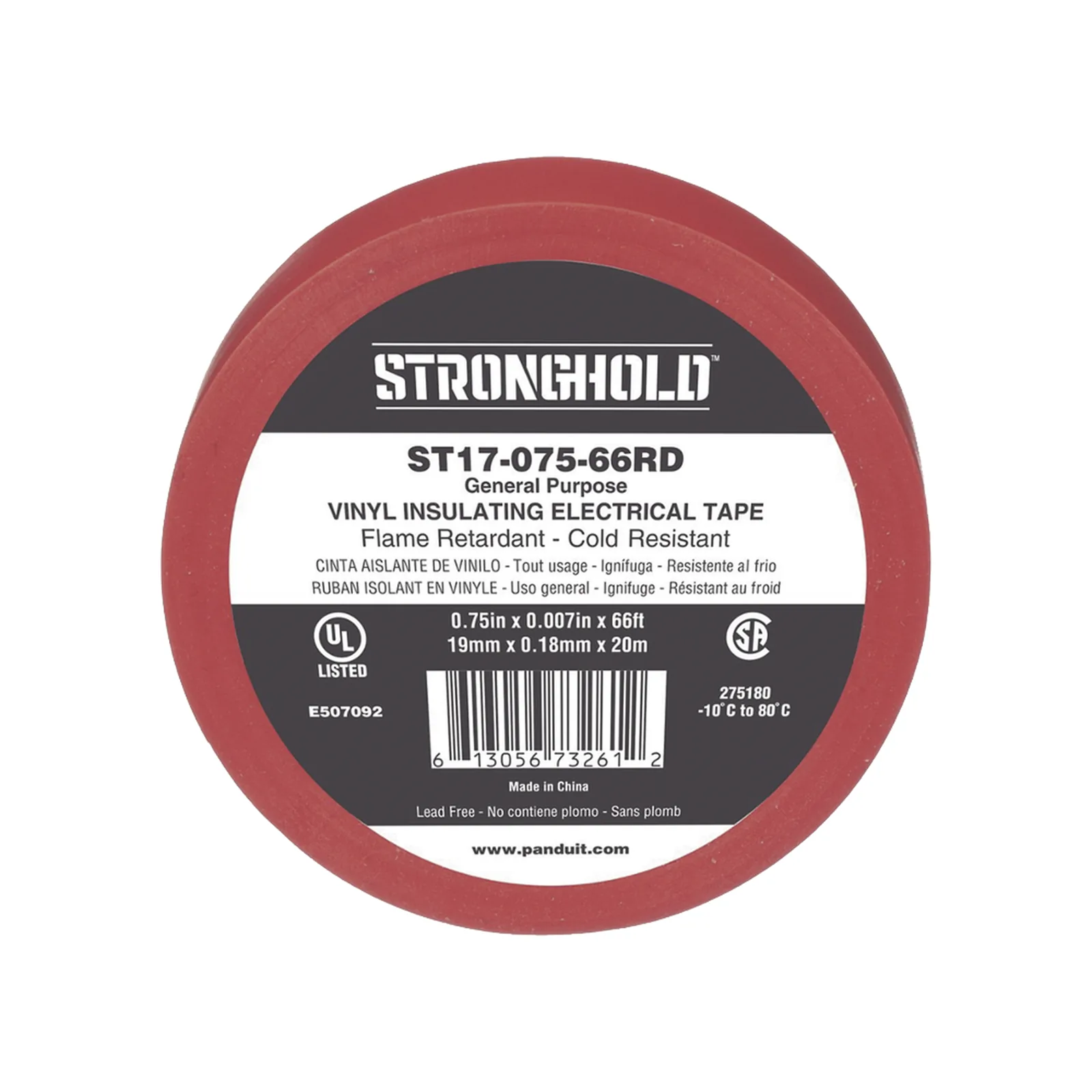 Cinta Eléctrica STRONGHOLD para Aislar, de PVC, Uso General Reparación y Mantenimiento, Grosor de 0.18mm (7 mil), Ancho de 19mm, y 20.12m de Largo, Color Rojo