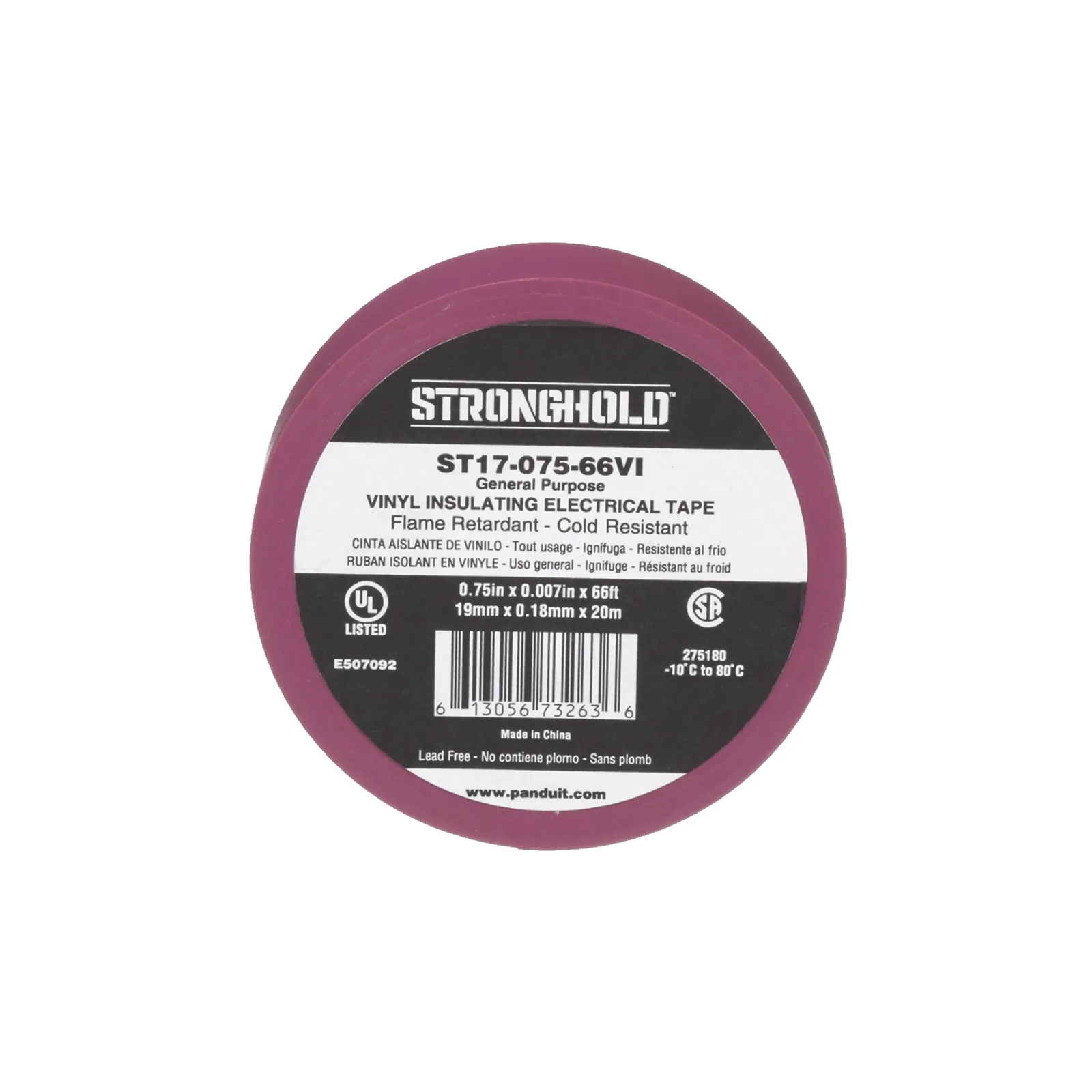 Cinta Eléctrica STRONGHOLD para Aislar, de PVC, Uso General Reparación y Mantenimiento, Grosor de 0.18mm (7 mil), Ancho de 19mm, y 20.12m de Largo, Color Violeta
