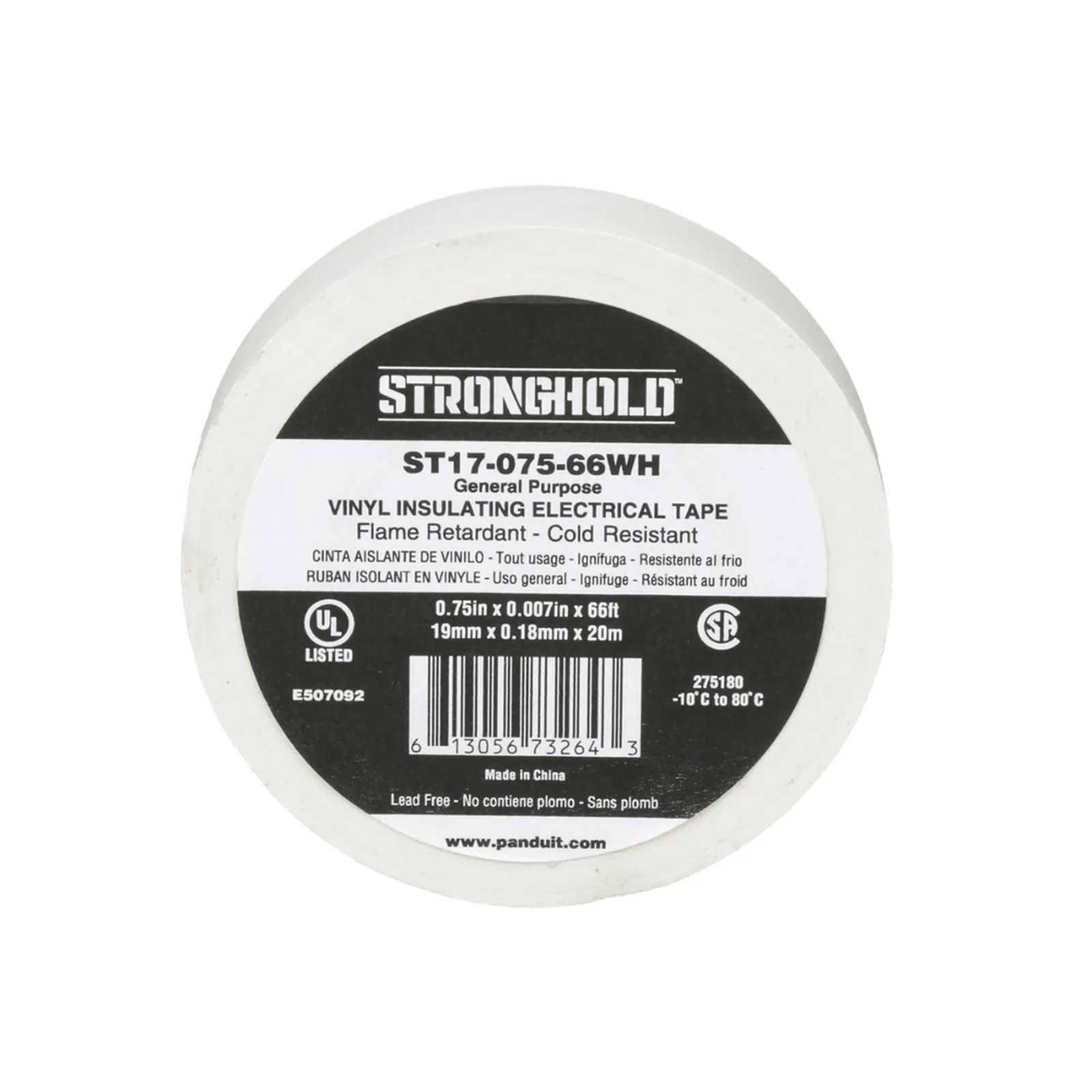 Cinta Eléctrica STRONGHOLD para Aislar, de PVC, Uso General Reparación y Mantenimiento, Grosor de 0.18mm (7 mil), Ancho de 19mm, y 20.12m de Largo, Color Blanco