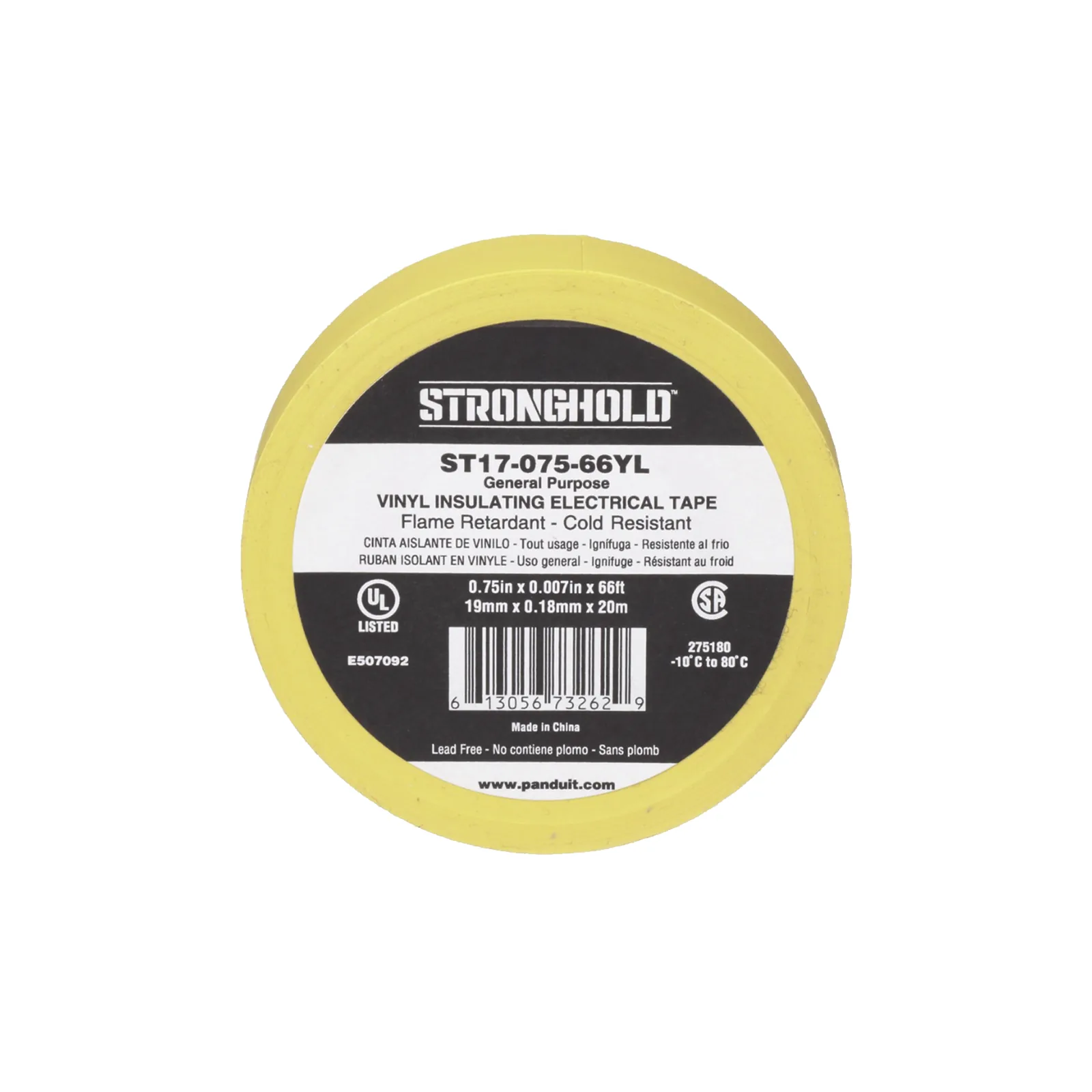 Cinta Eléctrica STRONGHOLD para Aislar, de PVC, Uso General Reparación y Mantenimiento, Grosor de 0.18mm (7 mil), Ancho de 19mm, y 20.12m de Largo, Color Amarillo