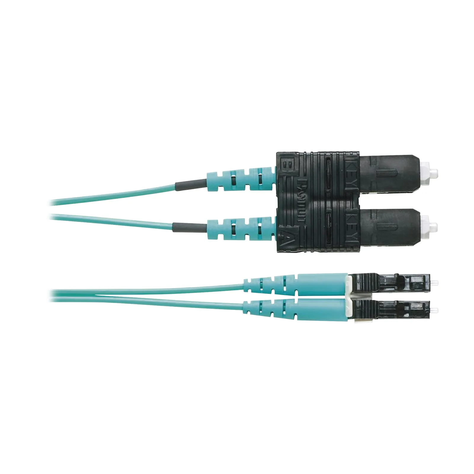 Jumper de Fibra Optica Multimodo 50/125 OM4, LC-SC Duplex, OFNR (Riser), Color Aqua, 1 Metro (3.28 Pies)