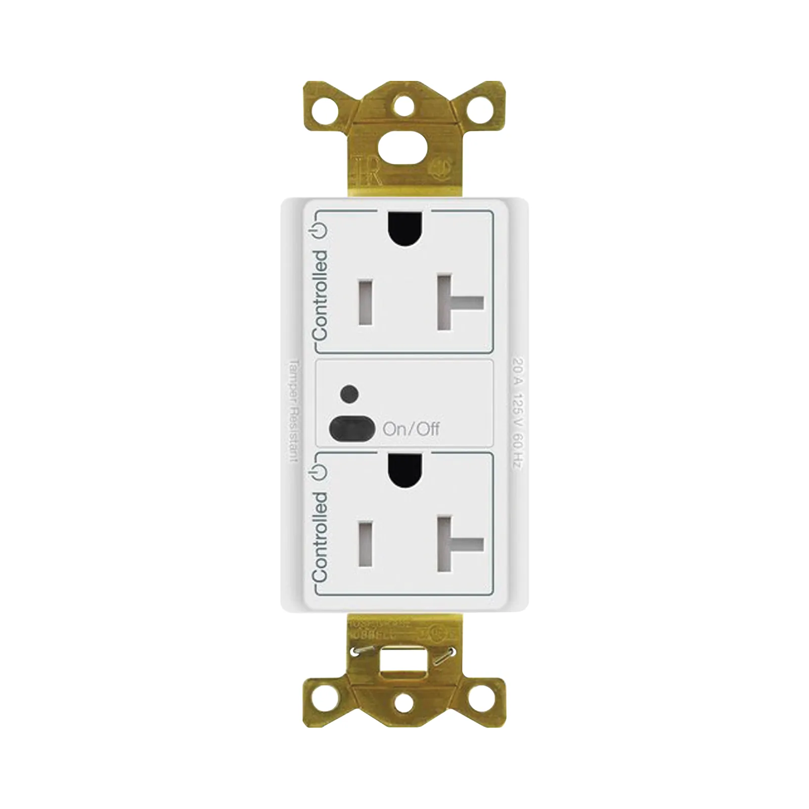 Receptáculo inalámbrico de 20 A tipo split con un contacto controlado y uno de alimentación continua, tecnología Clear Connect, para sistema Vive de Lutron, color blanco