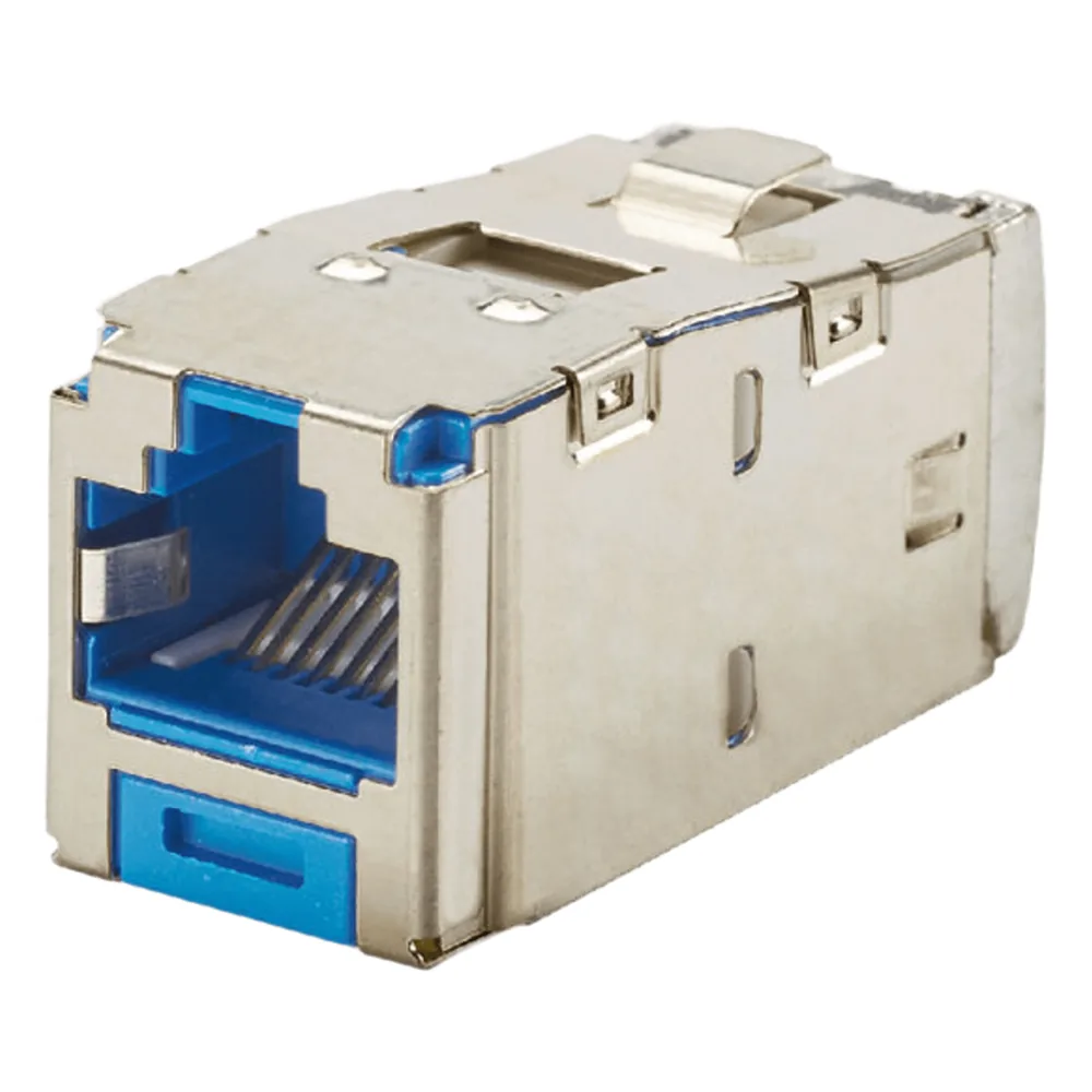 Conector Jack RJ45 Blindado, Estilo TG, Mini-Com, Categoría 6, de 8 Posiciones y 8 Cables, Color Azul