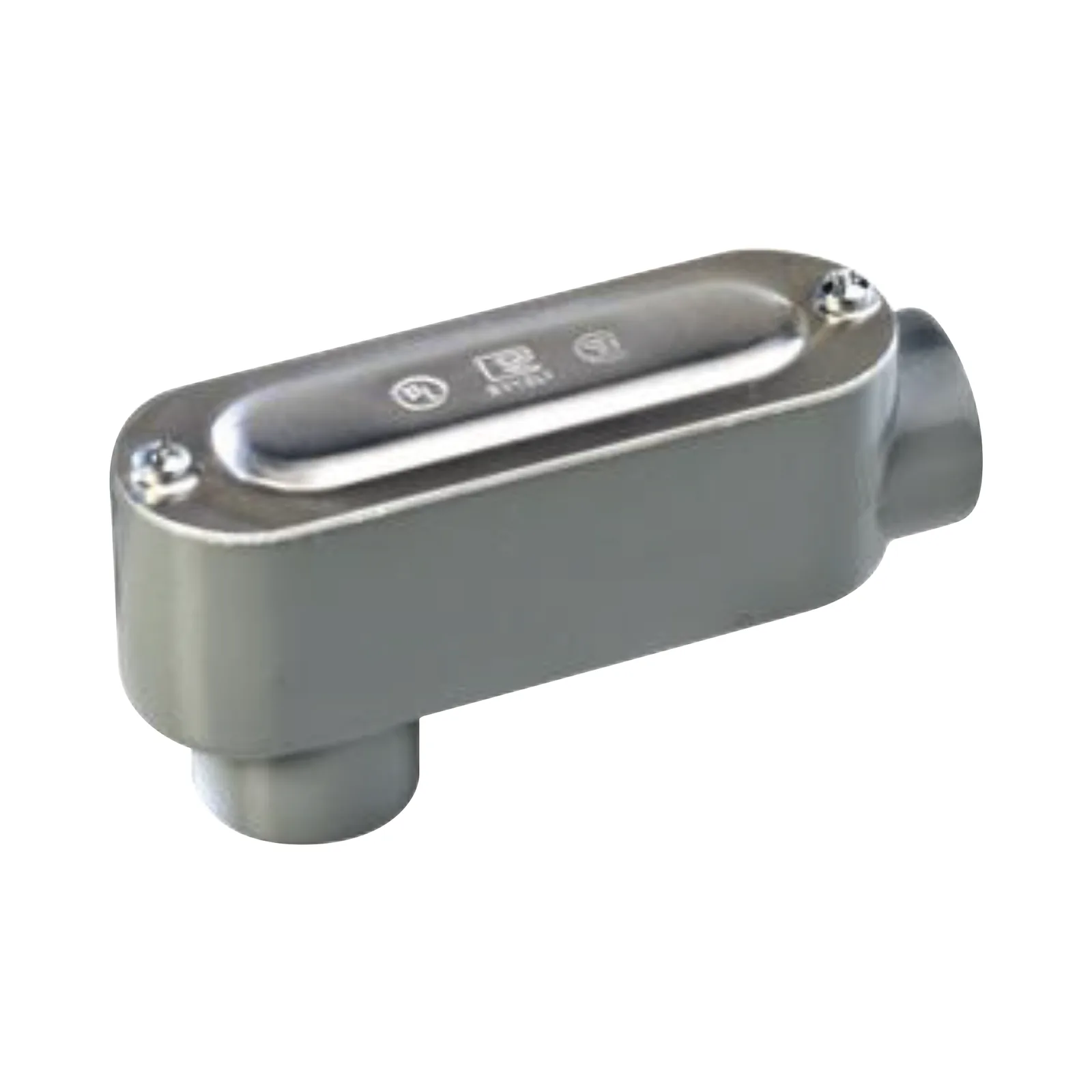 Caja oval roscada tipo LB de 1 1/4" (31.8 mm) incluye tapa y tornillos.