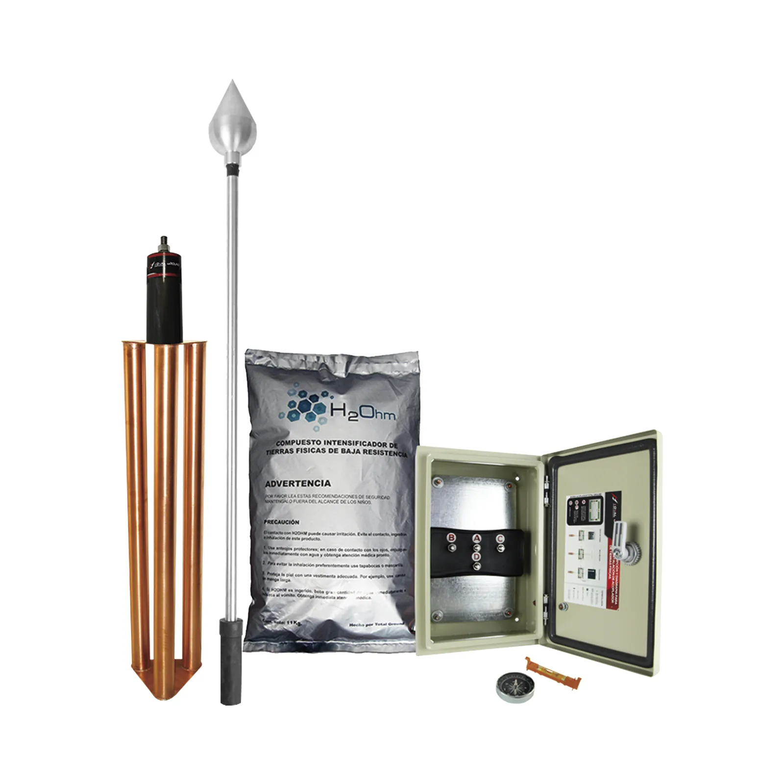 Kit de Pararrayo con Punta en Aluminio con Diámetro de Protección de 160 metros.