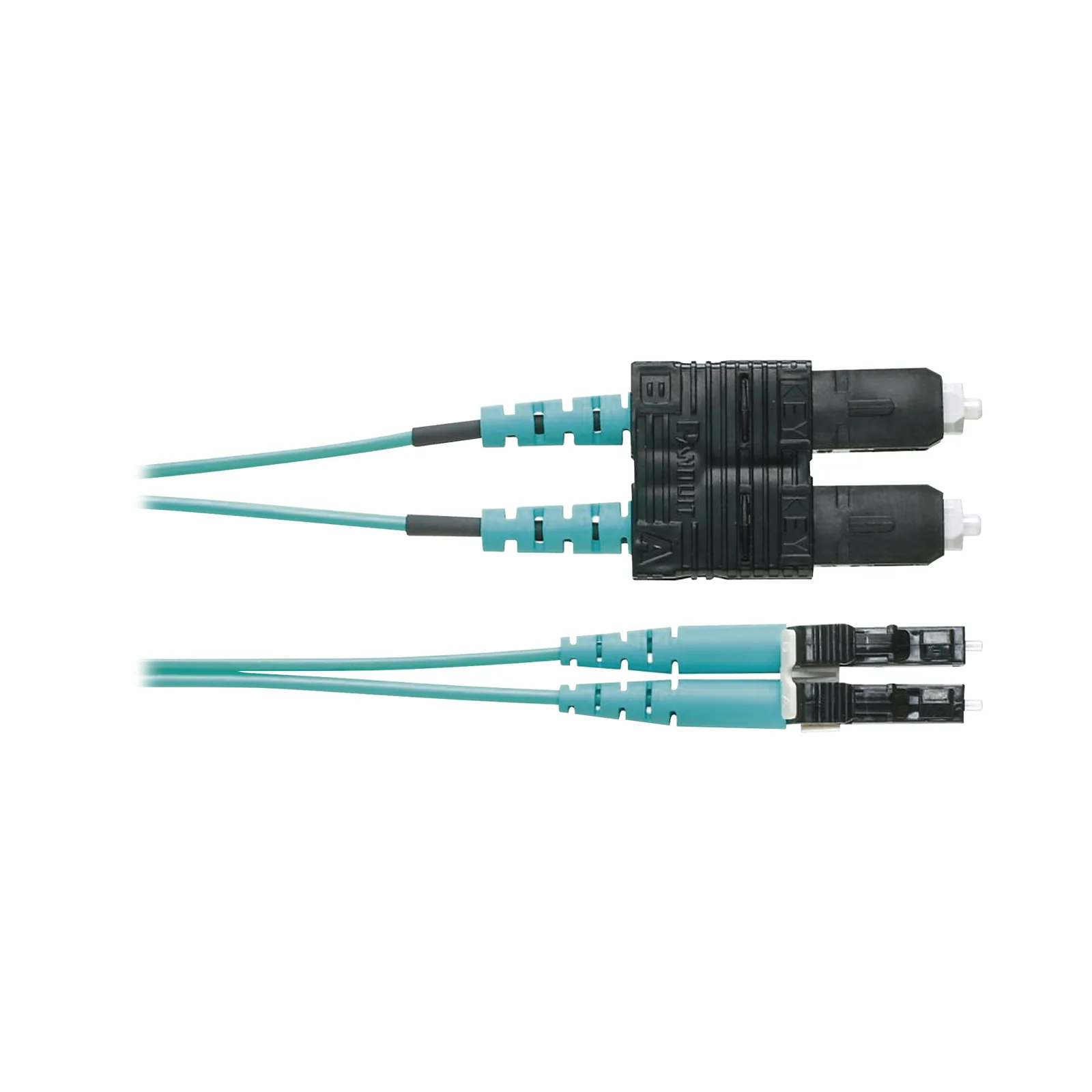 Jumper de Fibra Optica Multimodo 50/125 OM3, LC-SC Duplex, OFNR (Riser), Color Aqua, 1 Metro (3.28 Pies)