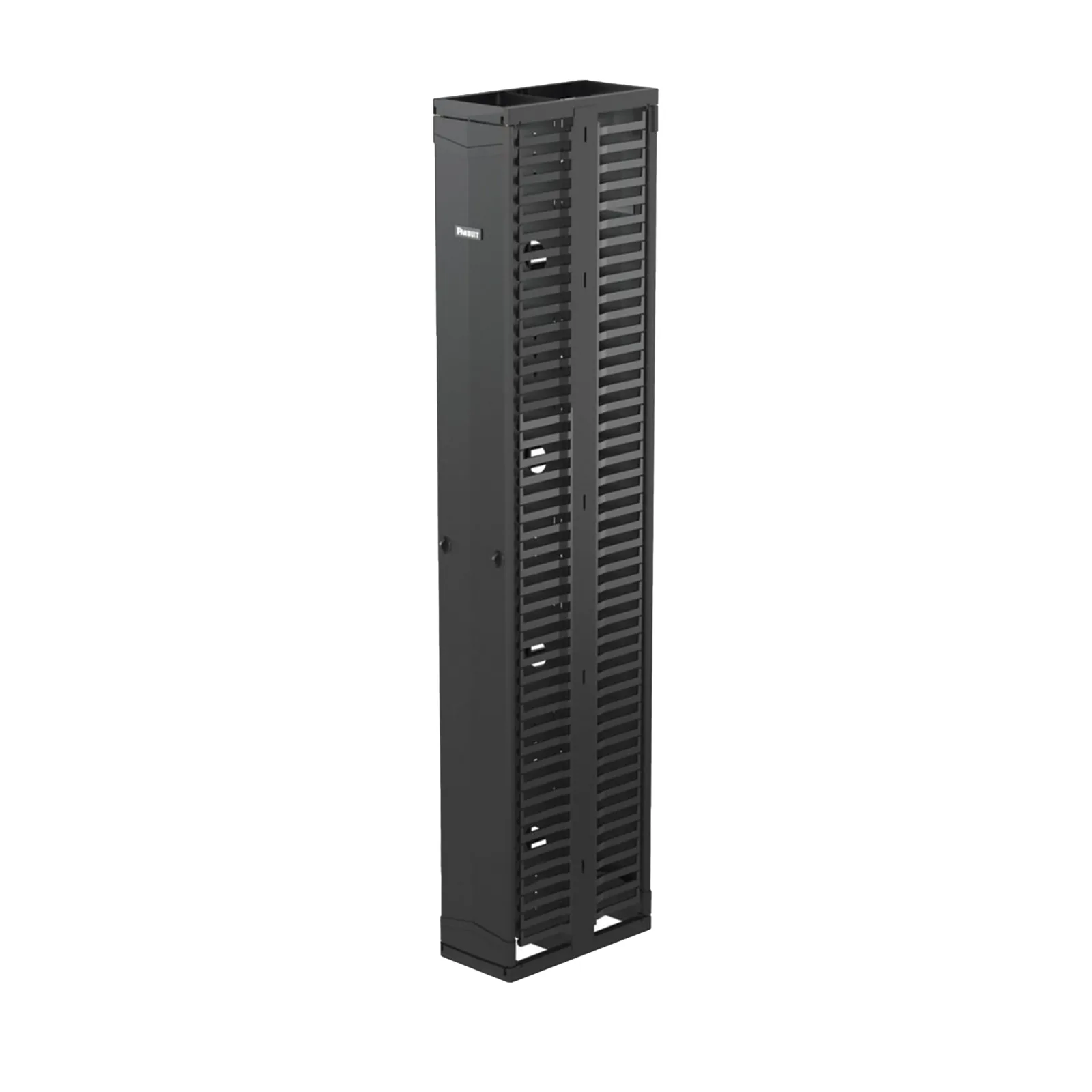 Organizador Vertical PatchRunner™, Doble (Frontal y Posterior), Para Rack Abierto de 45 Unidades, 10in de Ancho, Color Negro