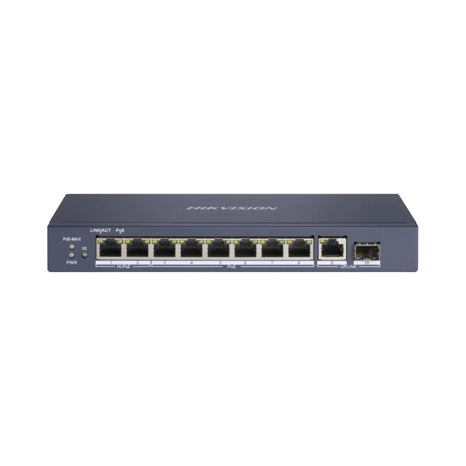 Switch PoE+ / No Administrable / 7 Puertos 1000 Mbps 802.3 af/at (30 W) / 2 Puertos 1000 Mbps Hi-PoE (90 W) / 1 Puertos 1000 Mbps Uplink / 1 Puerto SFP / Modo Extendido hasta 300 Metros / 110 Watts